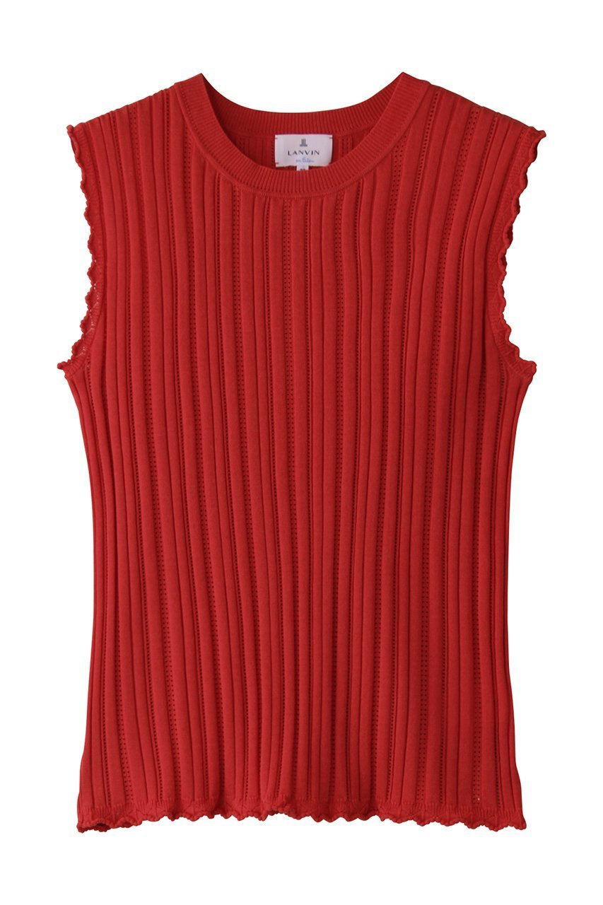 【ランバン オン ブルー/LANVIN en Bleu】のアイレットリブノースリーブニット インテリア・キッズ・メンズ・レディースファッション・服の通販 founy(ファニー) 　ファッション　Fashion　レディースファッション　Ladies' Fashion Online　トップス・カットソー　Tops/Tshirt　ニット　Knit Tops　キャミソール / ノースリーブ　No Sleeves　プルオーバー　Pullover　おすすめ　Recommend　アイレット　Eyelet　スリム　Slim　ノースリーブ　No Sleeve　ワイド　Wide　夏　Summer　レッド|ID: prp329100004523688 ipo3291000000031999520