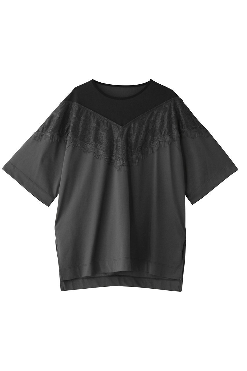 【ランバン オン ブルー/LANVIN en Bleu】のレースコンビカットソー インテリア・キッズ・メンズ・レディースファッション・服の通販 founy(ファニー) 　ファッション　Fashion　レディースファッション　WOMEN　トップス・カットソー　Tops/Tshirt　シャツ/ブラウス　Shirts/Blouses　ロング / Tシャツ　T-Shirts　カットソー　Cut and Sewn　カットソー　Cut And Sew　コンビ　Combination　ショート　Short　スリーブ　Sleeve　レース　Race　NEW・新作・新着・新入荷　New Arrivals　チャコールグレー|ID: prp329100004523689 ipo3291000000031999529