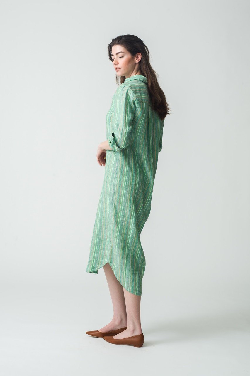 【フランク&アイリーン/Frank&Eileen】のRORY イタリアンリネン グリーンマルチストライプロングシャツ 人気、トレンドファッション・服の通販 founy(ファニー) 　ファッション　Fashion　レディースファッション　WOMEN　トップス・カットソー　Tops/Tshirt　シャツ/ブラウス　Shirts/Blouses　サマー　Summer　スタイリッシュ　Stylish　ストライプ　Stripe　スリム　Slim　スリーブ　Sleeve　リネン　Linen　ロング　Long　夏　Summer　NEW・新作・新着・新入荷　New Arrivals　other-6|ID: prp329100004523709 ipo3291000000031999664