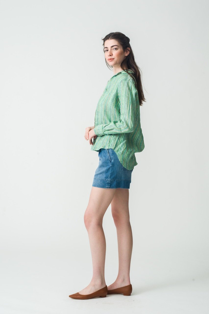 【フランク&アイリーン/Frank&Eileen】のEILEEN イタリアンリネン グリーンマルチストライプシャツ 人気、トレンドファッション・服の通販 founy(ファニー) 　ファッション　Fashion　レディースファッション　WOMEN　トップス・カットソー　Tops/Tshirt　シャツ/ブラウス　Shirts/Blouses　スタイリッシュ　Stylish　ストライプ　Stripe　スリーブ　Sleeve　フィット　Fit　リネン　Linen　リラックス　Relax　ロング　Long　夏　Summer　NEW・新作・新着・新入荷　New Arrivals　other-6|ID: prp329100004523710 ipo3291000000031999673