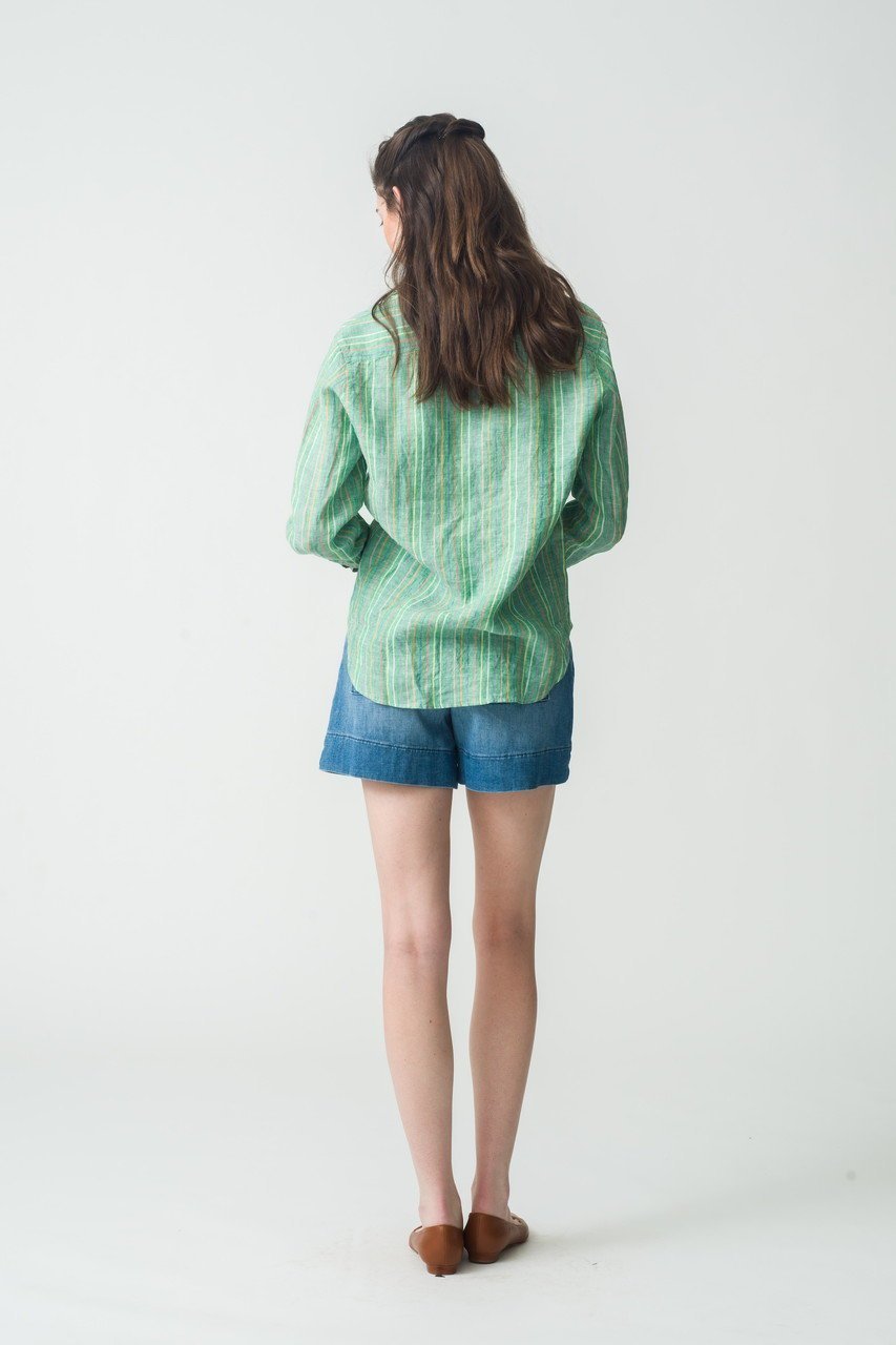 【フランク&アイリーン/Frank&Eileen】のEILEEN イタリアンリネン グリーンマルチストライプシャツ 人気、トレンドファッション・服の通販 founy(ファニー) 　ファッション　Fashion　レディースファッション　WOMEN　トップス・カットソー　Tops/Tshirt　シャツ/ブラウス　Shirts/Blouses　スタイリッシュ　Stylish　ストライプ　Stripe　スリーブ　Sleeve　フィット　Fit　リネン　Linen　リラックス　Relax　ロング　Long　夏　Summer　NEW・新作・新着・新入荷　New Arrivals　other-7|ID: prp329100004523710 ipo3291000000031999674