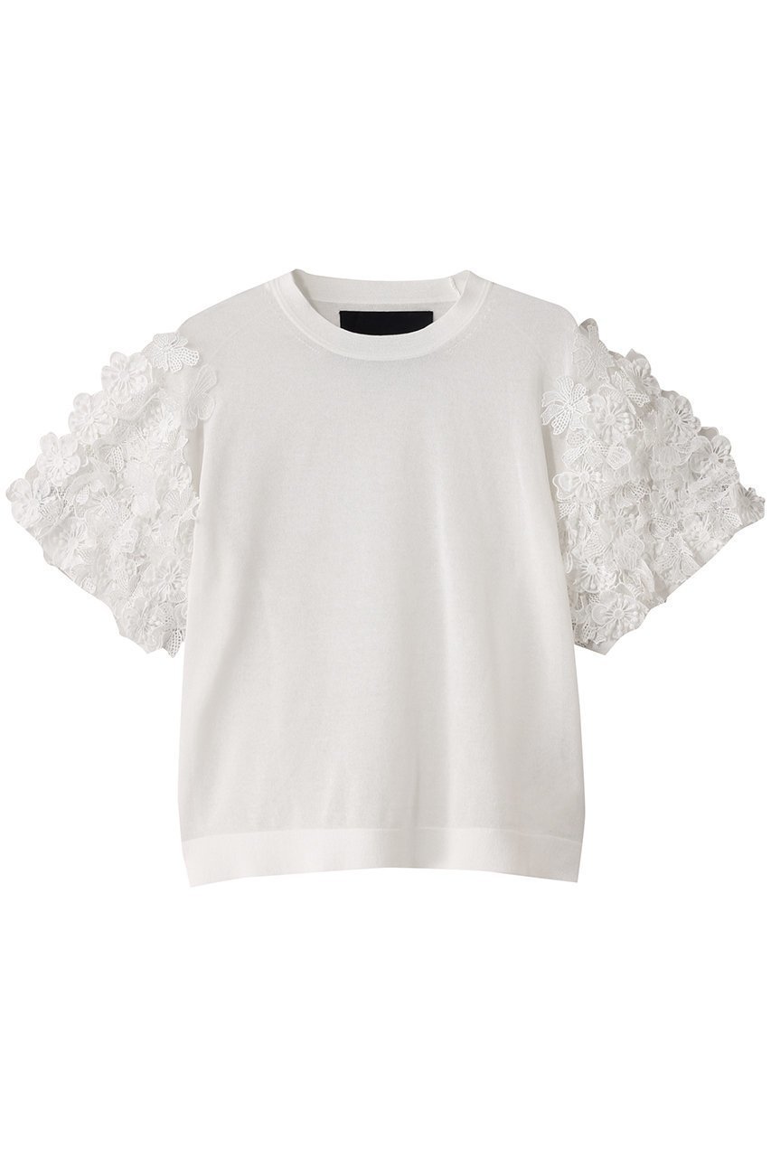 【エリオポール/heliopole】の【boussole】FLOWER SLEEVE ニット インテリア・キッズ・メンズ・レディースファッション・服の通販 founy(ファニー) 　ファッション　Fashion　レディースファッション　WOMEN　トップス・カットソー　Tops/Tshirt　ニット　Knit Tops　プルオーバー　Pullover　ショート　Short　デニム　Denim　バランス　Balance　フラワー　Flower　レース　Race　夏　Summer　NEW・新作・新着・新入荷　New Arrivals　春　Spring　S/S・春夏　Ss・Spring/Summer　ホワイト|ID: prp329100004526653 ipo3291000000032012732