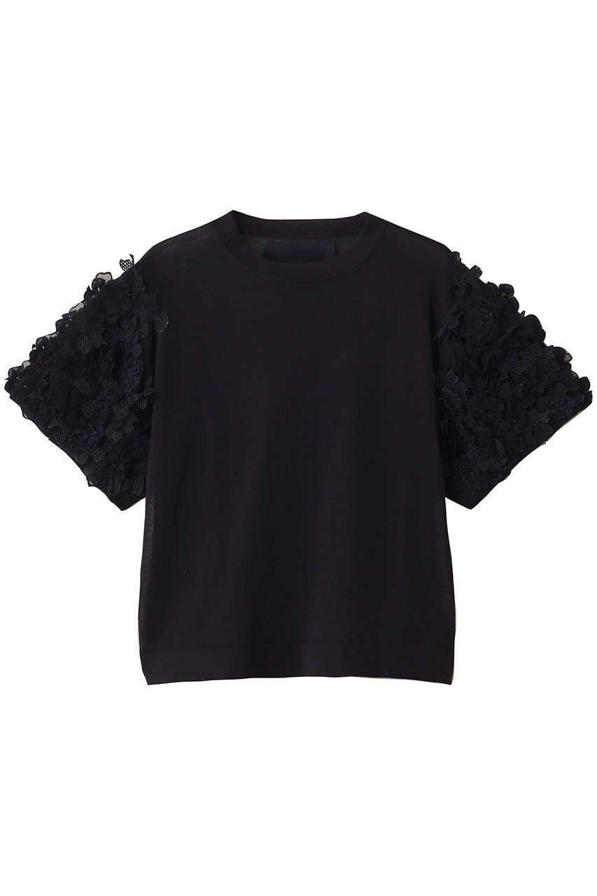 【エリオポール/heliopole】の【boussole】FLOWER SLEEVE ニット インテリア・キッズ・メンズ・レディースファッション・服の通販 founy(ファニー) 　ファッション　Fashion　レディースファッション　WOMEN　トップス・カットソー　Tops/Tshirt　ニット　Knit Tops　プルオーバー　Pullover　ショート　Short　デニム　Denim　バランス　Balance　フラワー　Flower　レース　Race　夏　Summer　NEW・新作・新着・新入荷　New Arrivals　春　Spring　S/S・春夏　Ss・Spring/Summer　ネイビー|ID: prp329100004526653 ipo3291000000032012733