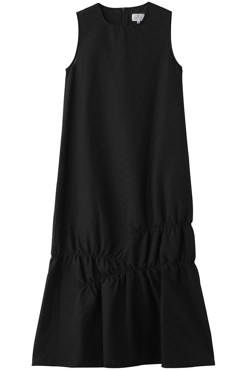 【ランバン オン ブルー/LANVIN en Bleu】のシアージャガードギャザーヘムワンピース インテリア・キッズ・メンズ・レディースファッション・服の通販 founy(ファニー) 　ファッション　Fashion　レディースファッション　WOMEN　ワンピース　Dress　チュニック　Tunic　アシンメトリー　Asymmetry　ギャザー　Gather　シアー　Sheer　ジャカード　Jacquard　チュニック　Tunic　ロング　Long　夏　Summer　NEW・新作・新着・新入荷　New Arrivals　ブラック|ID: prp329100004526662 ipo3291000000032012803