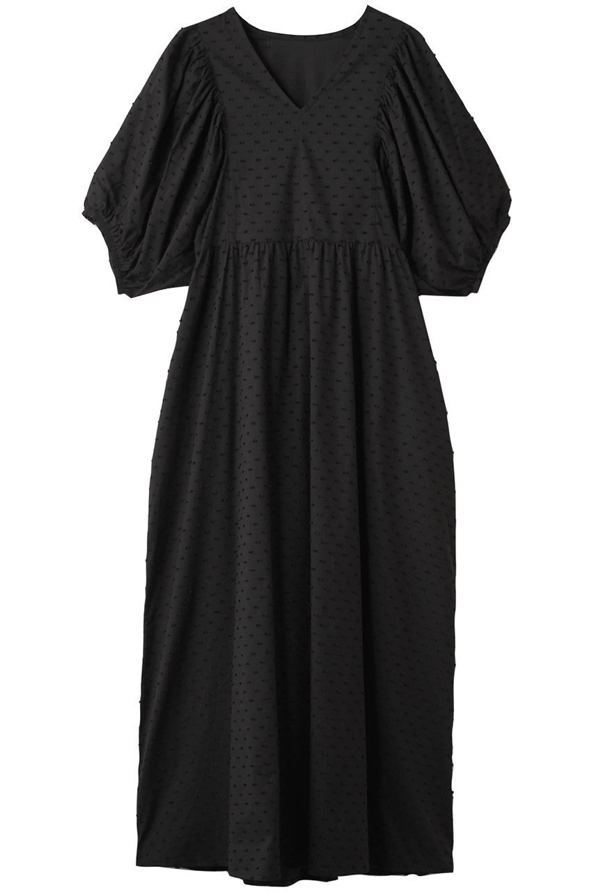 【ナナデコール/nanadecor】のドットブラックパフワンピース インテリア・キッズ・メンズ・レディースファッション・服の通販 founy(ファニー) 　ファッション　Fashion　レディースファッション　Fashion for Women　ワンピース　Dresses　チュニック　Tunic Tops & Dresses　スリーブ　Sleeve, Long Sleeve / Short Sleeve　チュニック　Tunic, Long Top　ドット　Polka Dot, Dot Pattern　フェミニン　Feminine, Girly　フレア　Flare, Flared　ロング　Long, Long-Length　ブラック|ID: prp329100004526666 ipo3291000000036555447