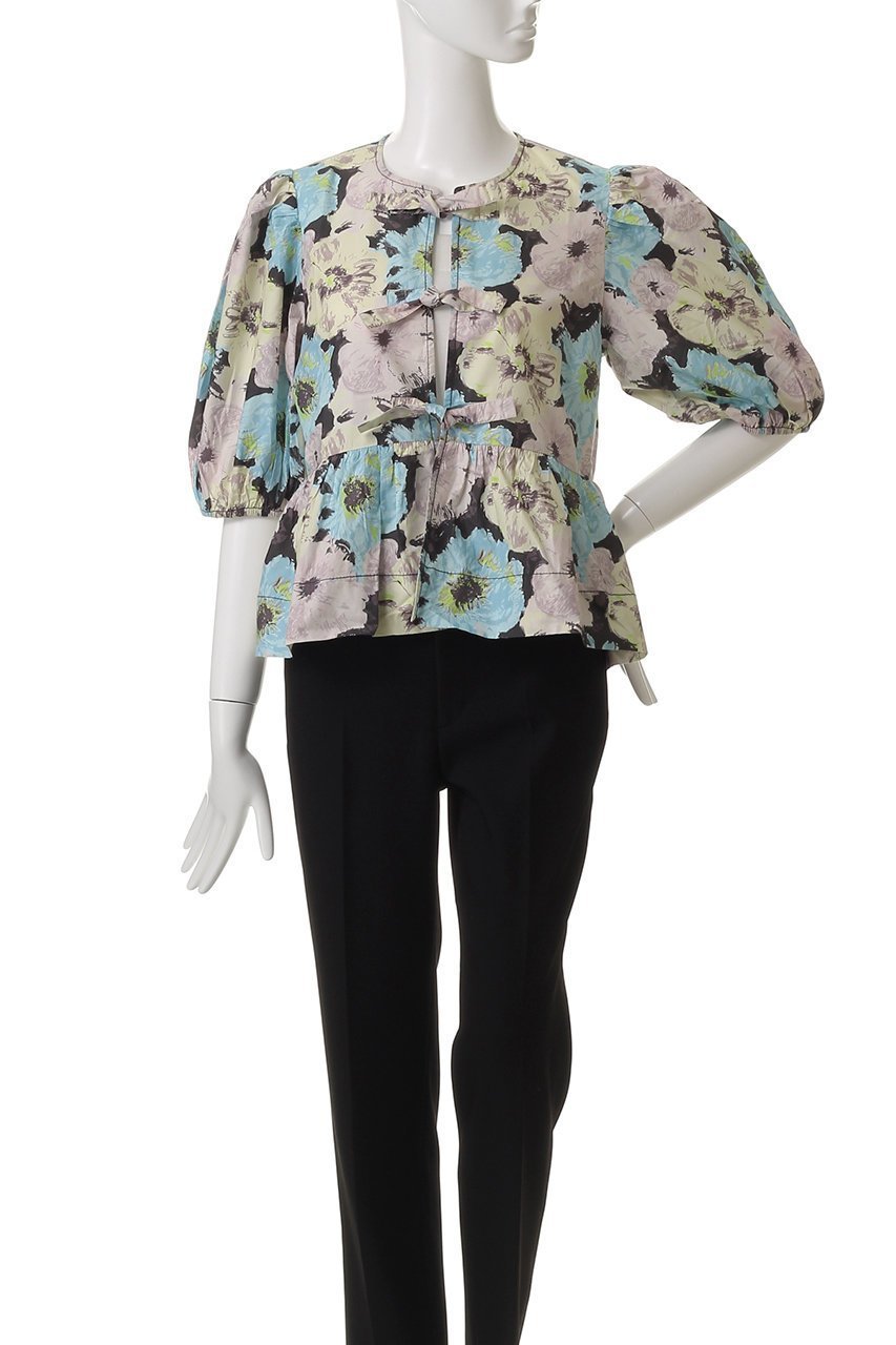 【ガニー/GANNI】のPrinted Cotton ペプラム ブラウス 人気、トレンドファッション・服の通販 founy(ファニー) 　ファッション　Fashion　レディースファッション　WOMEN　トップス・カットソー　Tops/Tshirt　シャツ/ブラウス　Shirts/Blouses　ショート　Short　スリーブ　Sleeve　フェミニン　Feminine　フラワー　Flower　フロント　Front　プリント　Print　ペプラム　Peplum　リボン　Ribbon　夏　Summer　NEW・新作・新着・新入荷　New Arrivals　other-2|ID: prp329100004526668 ipo3291000000032012844