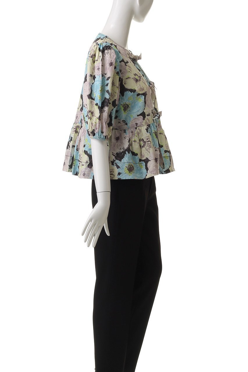 【ガニー/GANNI】のPrinted Cotton ペプラム ブラウス 人気、トレンドファッション・服の通販 founy(ファニー) 　ファッション　Fashion　レディースファッション　WOMEN　トップス・カットソー　Tops/Tshirt　シャツ/ブラウス　Shirts/Blouses　ショート　Short　スリーブ　Sleeve　フェミニン　Feminine　フラワー　Flower　フロント　Front　プリント　Print　ペプラム　Peplum　リボン　Ribbon　夏　Summer　NEW・新作・新着・新入荷　New Arrivals　other-3|ID: prp329100004526668 ipo3291000000032012845
