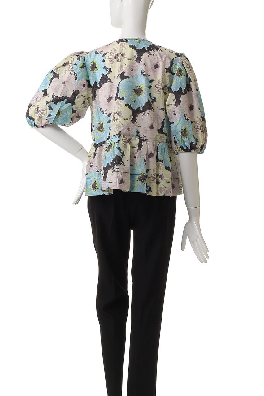 【ガニー/GANNI】のPrinted Cotton ペプラム ブラウス 人気、トレンドファッション・服の通販 founy(ファニー) 　ファッション　Fashion　レディースファッション　WOMEN　トップス・カットソー　Tops/Tshirt　シャツ/ブラウス　Shirts/Blouses　ショート　Short　スリーブ　Sleeve　フェミニン　Feminine　フラワー　Flower　フロント　Front　プリント　Print　ペプラム　Peplum　リボン　Ribbon　夏　Summer　NEW・新作・新着・新入荷　New Arrivals　other-4|ID: prp329100004526668 ipo3291000000032012846