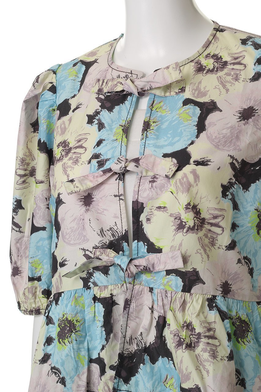 【ガニー/GANNI】のPrinted Cotton ペプラム ブラウス 人気、トレンドファッション・服の通販 founy(ファニー) 　ファッション　Fashion　レディースファッション　WOMEN　トップス・カットソー　Tops/Tshirt　シャツ/ブラウス　Shirts/Blouses　ショート　Short　スリーブ　Sleeve　フェミニン　Feminine　フラワー　Flower　フロント　Front　プリント　Print　ペプラム　Peplum　リボン　Ribbon　夏　Summer　NEW・新作・新着・新入荷　New Arrivals　other-5|ID: prp329100004526668 ipo3291000000032012847