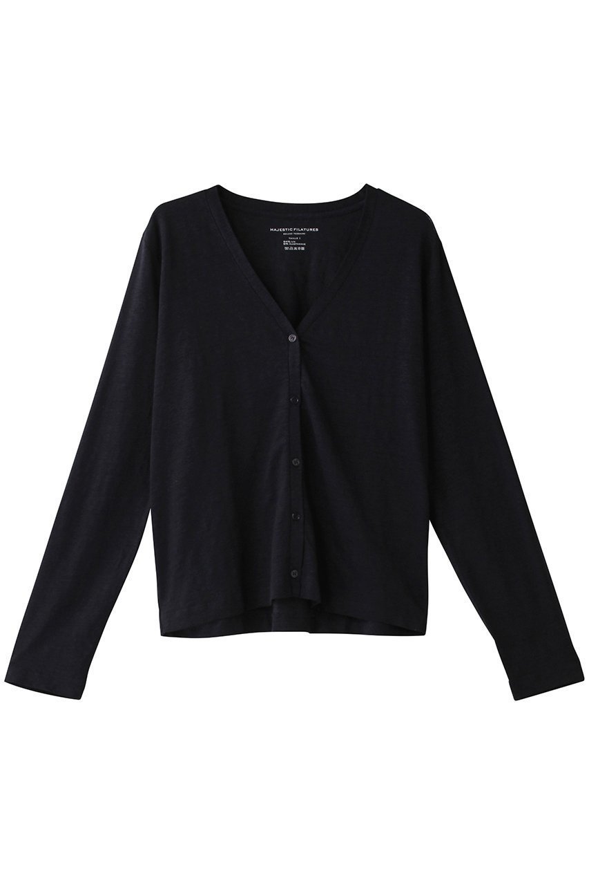 【エリオポール/heliopole】の【MAJESTIC FILATURES】V カーディガン インテリア・キッズ・メンズ・レディースファッション・服の通販 founy(ファニー) 　ファッション　Fashion　レディースファッション　WOMEN　トップス・カットソー　Tops/Tshirt　カーディガン　Cardigans　シャツ/ブラウス　Shirts/Blouses　ロング / Tシャツ　T-Shirts　カットソー　Cut and Sewn　カーディガン　Cardigan　シンプル　Simple　トレンド　Trend　バランス　Balance　ベーシック　Basic　リネン　Linen　定番　Standard　NEW・新作・新着・新入荷　New Arrivals　ネイビー|ID: prp329100004526705 ipo3291000000032013064