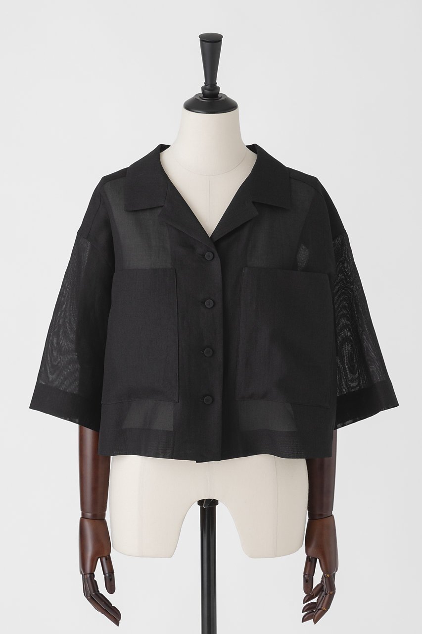 【オーヴィル/EAUVIRE】のハーフスリーブクロップドシャツ インテリア・キッズ・メンズ・レディースファッション・服の通販 founy(ファニー) 　ファッション　Fashion　レディースファッション　WOMEN　トップス・カットソー　Tops/Tshirt　シャツ/ブラウス　Shirts/Blouses　おすすめ　Recommend　イタリア　Italy　オーガンジー　Organdy　クロップド　Cropped　シアー　Sheer　ショート　Short　シルク　Silk　スリーブ　Sleeve　トレンド　Trend　フロント　Front　ポケット　Pocket　NEW・新作・新着・新入荷　New Arrivals　羽織　Haori　ブラック|ID: prp329100004526734 ipo3291000000032013293