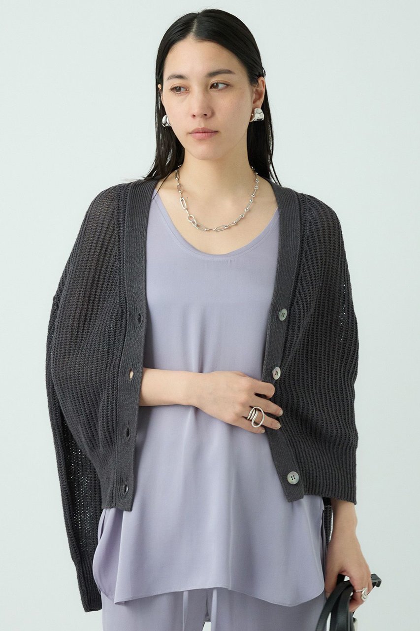 【カオス/Chaos】のリナリアリネンツイカーディガン インテリア・キッズ・メンズ・レディースファッション・服の通販 founy(ファニー) 　ファッション　Fashion　レディースファッション　Fashion for Women　トップス・カットソー　Cut & Sew Tops　ニット　Knit Tops & Sweaters　カーディガン・羽織り　Layered Style Cardigans　おすすめ　Recommended / Our Picks　カーディガン　Cardigan, Knitwear　リネン　Linen, Linen Fabric　人気　Popular, Best Seller　再入荷　Restock / Back in Stock　夏　Summer　畦　Ribbed Knit　秋　Autumn　チャコール|ID: prp329100004526740 ipo3291000000035274358