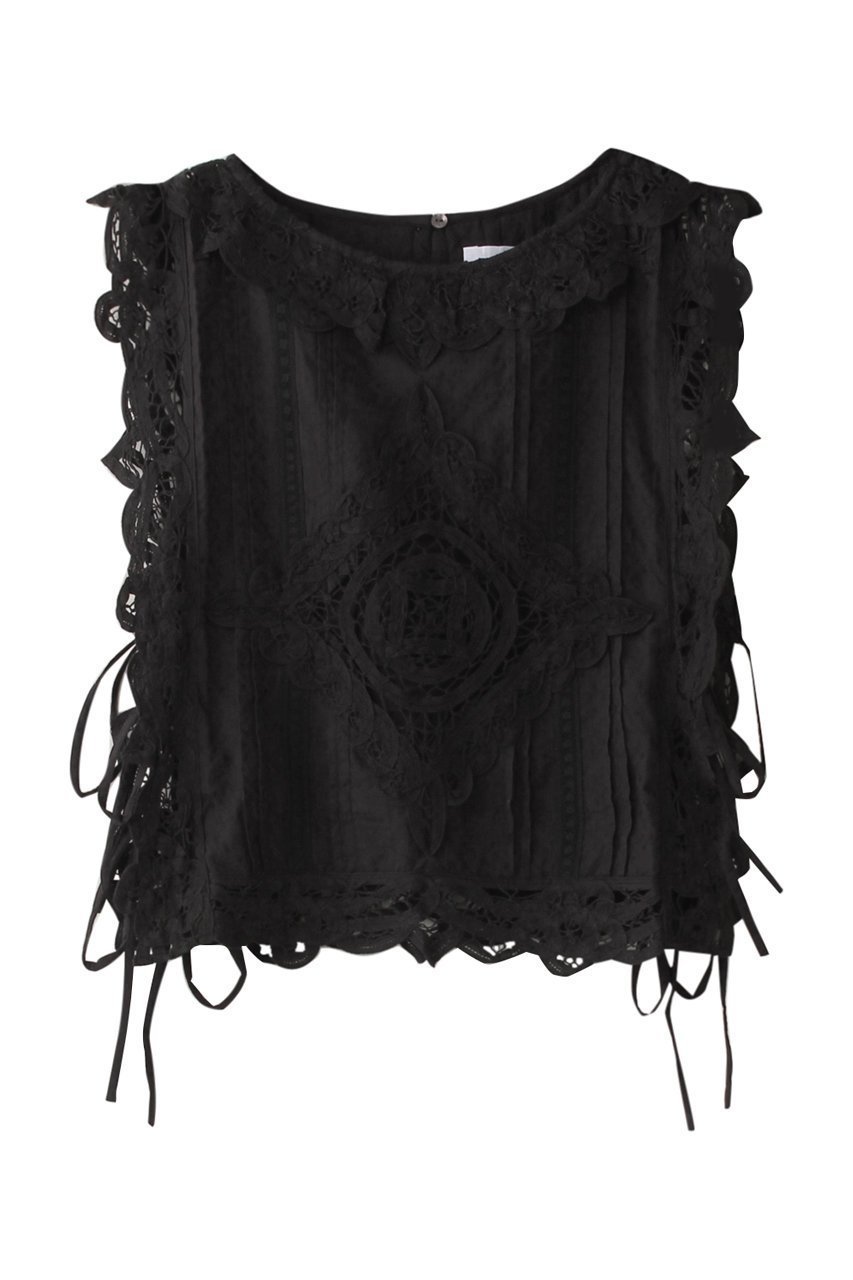 【エリオポール/heliopole】の【SARA MALLIKA】COTTON BATTEN LACE RBN トップ インテリア・キッズ・メンズ・レディースファッション・服の通販 founy(ファニー) 　ファッション　Fashion　レディースファッション　WOMEN　トップス・カットソー　Tops/Tshirt　キャミソール / ノースリーブ　No Sleeves　シャツ/ブラウス　Shirts/Blouses　シンプル　Simple　ノースリーブ　No Sleeve　リボン　Ribbon　今季　This Season　NEW・新作・新着・新入荷　New Arrivals　ブラック|ID: prp329100004529469 ipo3291000000032025096
