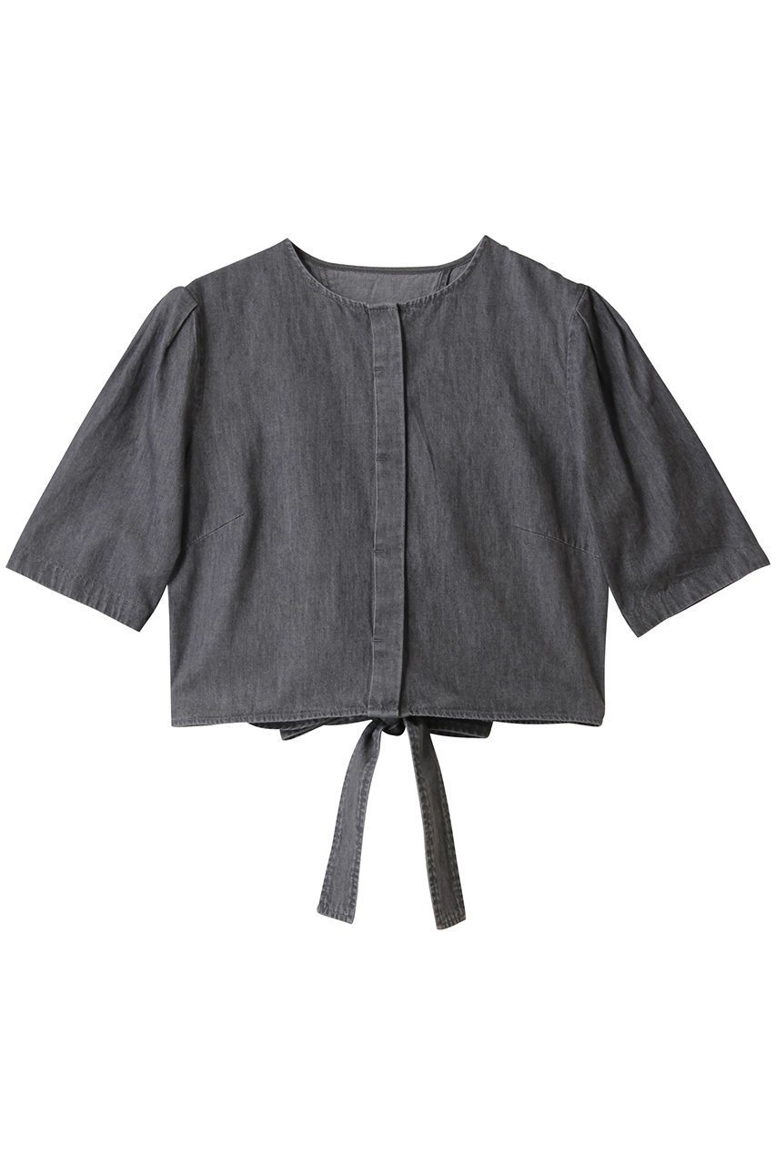 【アンクレイヴ/uncrave】のライトデニム パフスリーブブラウス インテリア・キッズ・メンズ・レディースファッション・服の通販 founy(ファニー) 　ファッション　Fashion　レディースファッション　Fashion for Women　トップス・カットソー　Cut & Sew Tops　シャツ・ブラウス・オフィスカジュアル　Elegant Blouses & Button-Ups　コンパクト　Compact, Small Size　ショート　Short, Short Length　ストーン　Stone, Gem-Like　スリーブ　Sleeve, Long Sleeve / Short Sleeve　セットアップ　Set-Up, Coordinated Outfit　デニム　Denim, Jeans Material　リボン　Ribbon, Bow　ワイド　Wide, Wide Fit　再入荷　Restock / Back in Stock　グレー|ID: prp329100004535011 ipo3291000000032814430