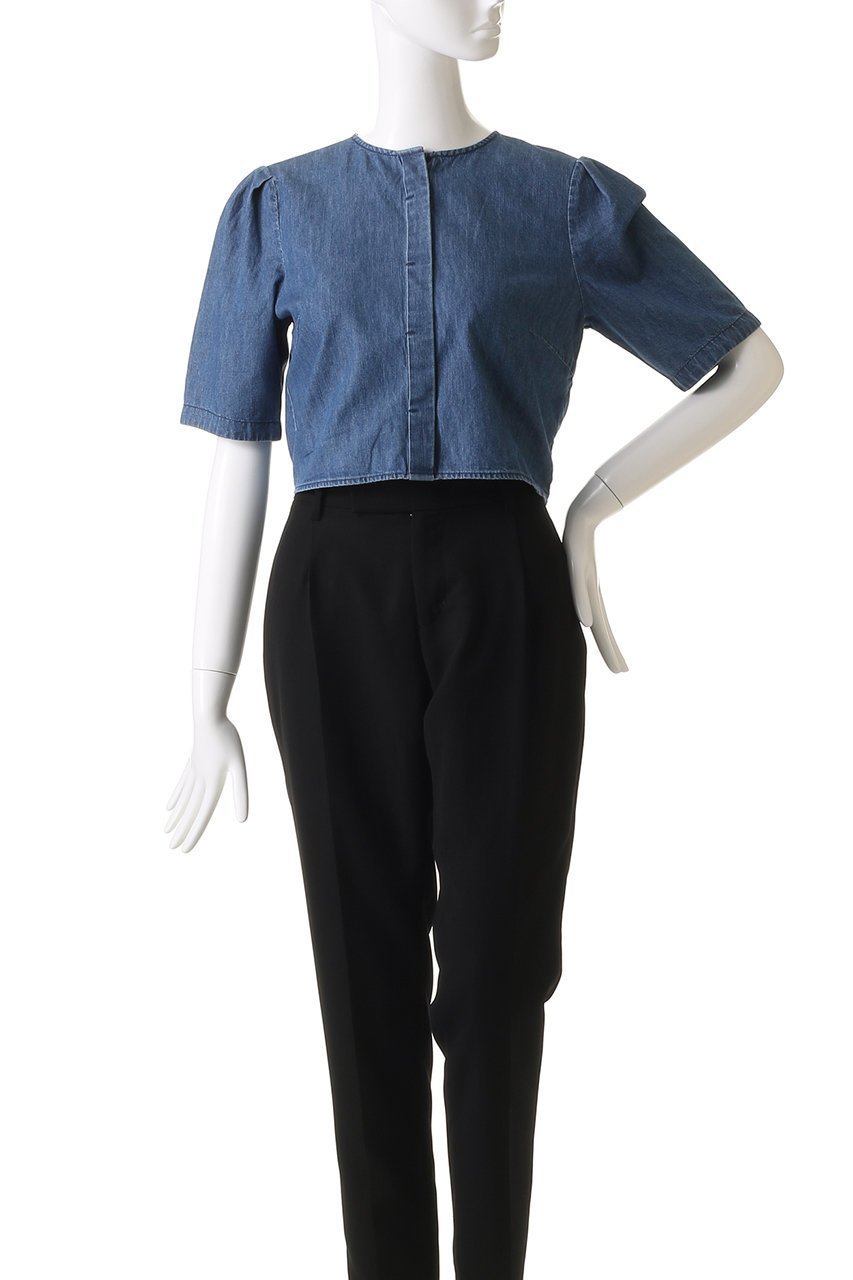 【アンクレイヴ/uncrave】のライトデニム パフスリーブブラウス 人気、トレンドファッション・服の通販 founy(ファニー) 　ファッション　Fashion　レディースファッション　Fashion for Women　トップス・カットソー　Cut & Sew Tops　シャツ・ブラウス・オフィスカジュアル　Elegant Blouses & Button-Ups　コンパクト　Compact, Small Size　ショート　Short, Short Length　ストーン　Stone, Gem-Like　スリーブ　Sleeve, Long Sleeve / Short Sleeve　セットアップ　Set-Up, Coordinated Outfit　デニム　Denim, Jeans Material　リボン　Ribbon, Bow　ワイド　Wide, Wide Fit　再入荷　Restock / Back in Stock　other-2|ID: prp329100004535011 ipo3291000000032814431