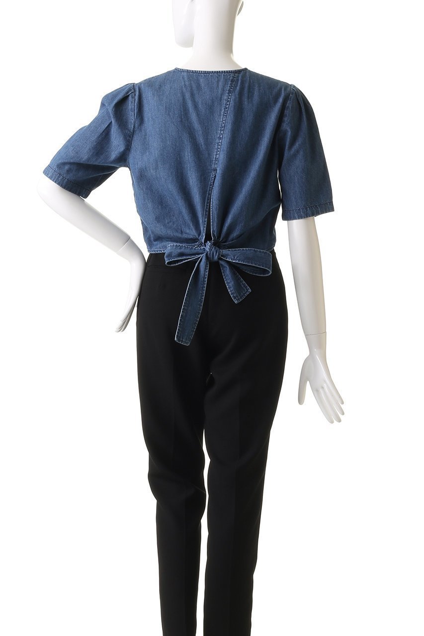 【アンクレイヴ/uncrave】のライトデニム パフスリーブブラウス 人気、トレンドファッション・服の通販 founy(ファニー) 　ファッション　Fashion　レディースファッション　Fashion for Women　トップス・カットソー　Cut & Sew Tops　シャツ・ブラウス・オフィスカジュアル　Elegant Blouses & Button-Ups　コンパクト　Compact, Small Size　ショート　Short, Short Length　ストーン　Stone, Gem-Like　スリーブ　Sleeve, Long Sleeve / Short Sleeve　セットアップ　Set-Up, Coordinated Outfit　デニム　Denim, Jeans Material　リボン　Ribbon, Bow　ワイド　Wide, Wide Fit　再入荷　Restock / Back in Stock　other-4|ID: prp329100004535011 ipo3291000000032814433