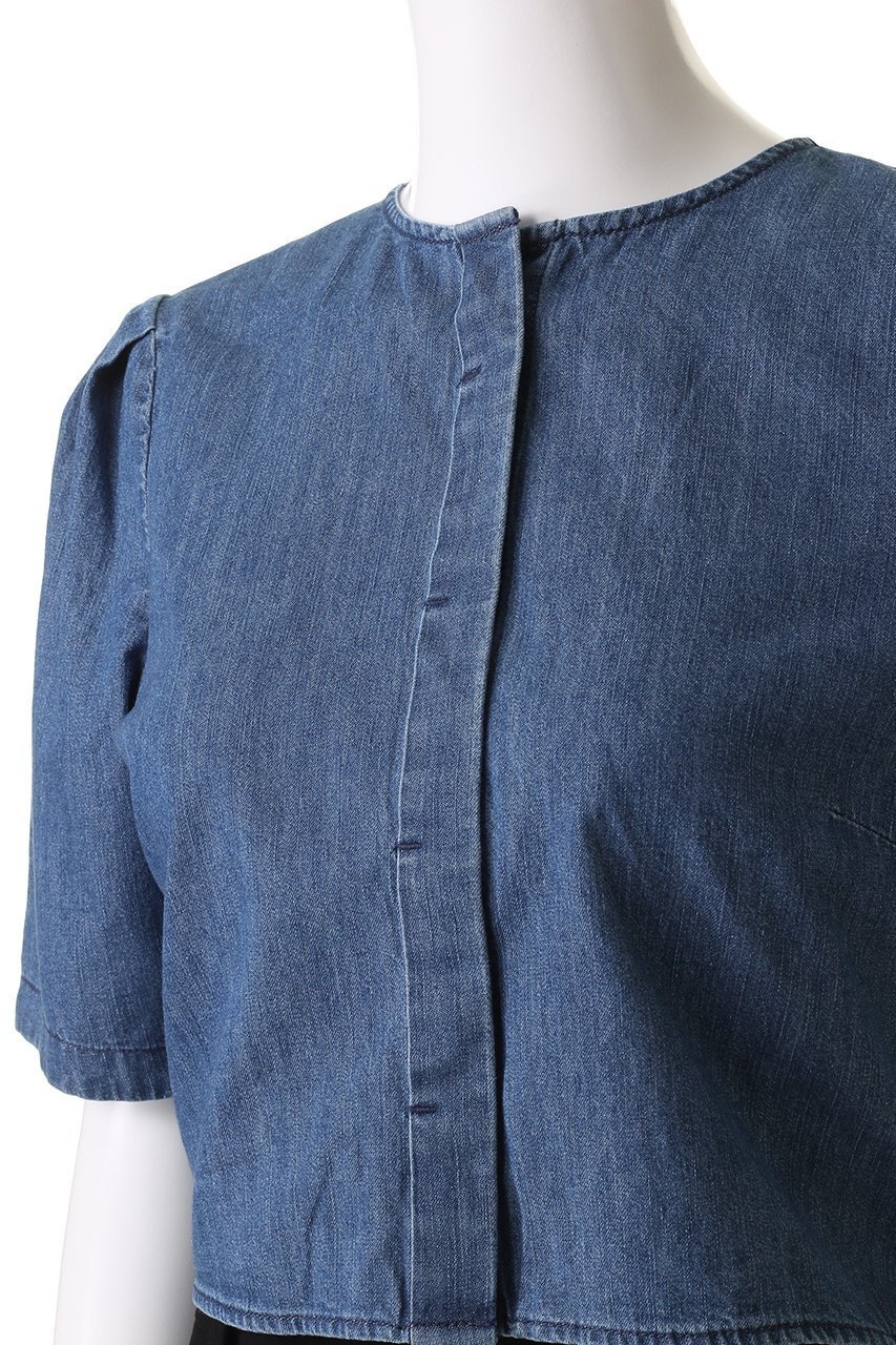 【アンクレイヴ/uncrave】のライトデニム パフスリーブブラウス 人気、トレンドファッション・服の通販 founy(ファニー) 　ファッション　Fashion　レディースファッション　Fashion for Women　トップス・カットソー　Cut & Sew Tops　シャツ・ブラウス・オフィスカジュアル　Elegant Blouses & Button-Ups　コンパクト　Compact, Small Size　ショート　Short, Short Length　ストーン　Stone, Gem-Like　スリーブ　Sleeve, Long Sleeve / Short Sleeve　セットアップ　Set-Up, Coordinated Outfit　デニム　Denim, Jeans Material　リボン　Ribbon, Bow　ワイド　Wide, Wide Fit　再入荷　Restock / Back in Stock　other-5|ID: prp329100004535011 ipo3291000000032814434