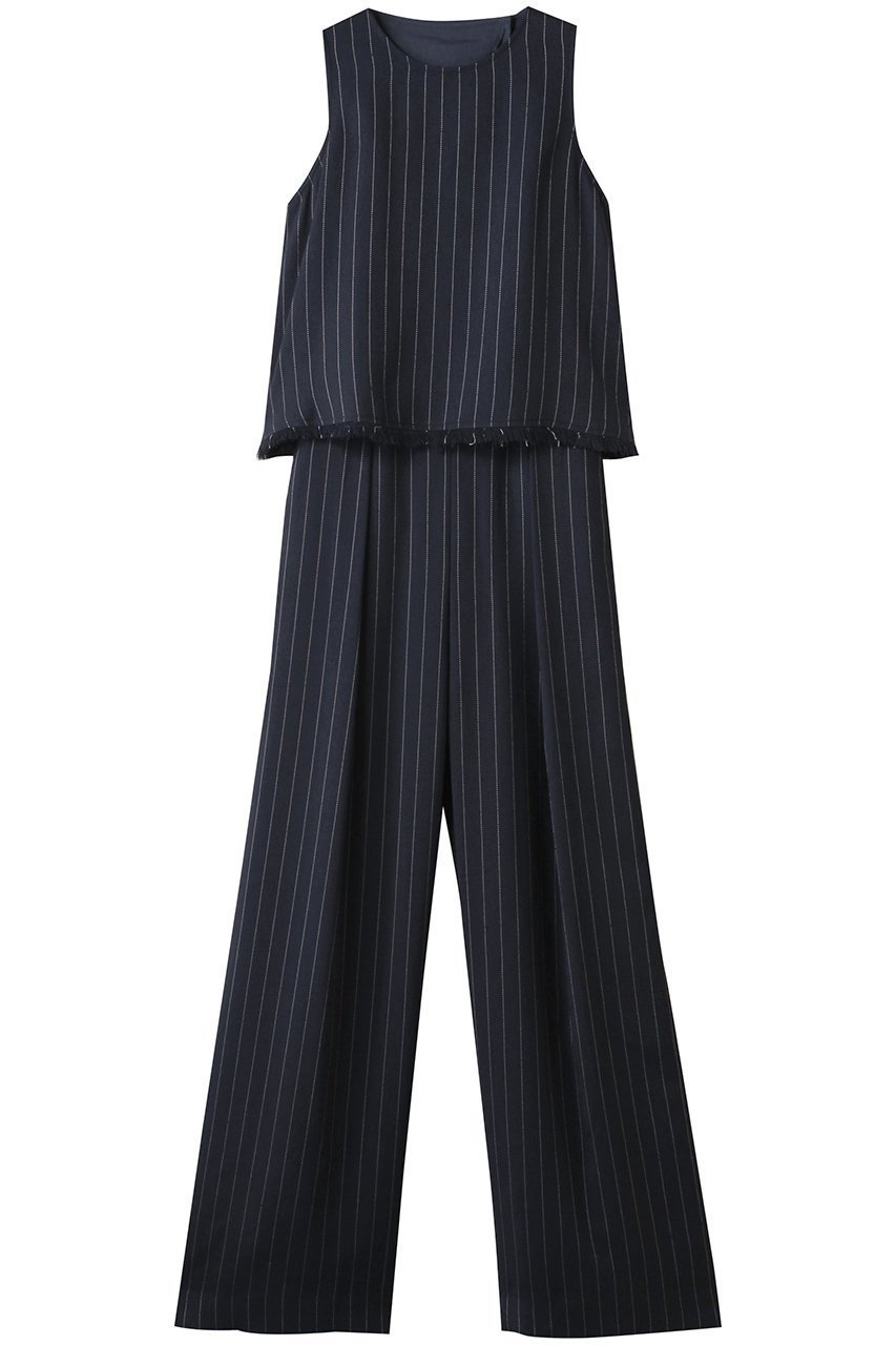 【アンクレイヴ/uncrave】のリネンライクツイル オールインワン インテリア・キッズ・メンズ・レディースファッション・服の通販 founy(ファニー) 　ファッション　Fashion　レディースファッション　Fashion for Women　パンツ　Pants & Trousers　アメリカン　American Style　シャンブレー　Chambray, Denim-Like Fabric　スリーブ　Sleeve, Long Sleeve / Short Sleeve　セパレート　Separate, Two-Piece　ツイード　Twill, Twill Weave　フレア　Flare, Flared　ポケット　Pocket, Pocket Detail　ランダム　Random, Irregular　リアル　Real, Realistic　夏　Summer　ネイビーストライプ|ID: prp329100004535013 ipo3291000000032785462
