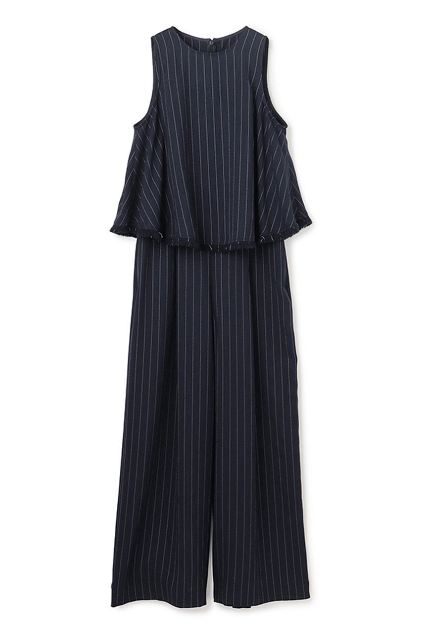 【アンクレイヴ/uncrave】のリネンライクツイル オールインワン インテリア・キッズ・メンズ・レディースファッション・服の通販 founy(ファウニー) 　ファッション　Fashion　レディースファッション　Fashion for Women　パンツ　Pants & Trousers　シャンブレー　Chambray, Denim-Like Fabric　セットアップ　Set-Up, Coordinated Outfit　ツイード　Twill, Twill Weave　バランス　Balance, Style Balance　フレア　Flare, Flared　ランダム　Random, Irregular　リアル　Real, Realistic　夏　Summer　ネイビーストライプ|ID: prp329100004535013 ipo3291000000037174602