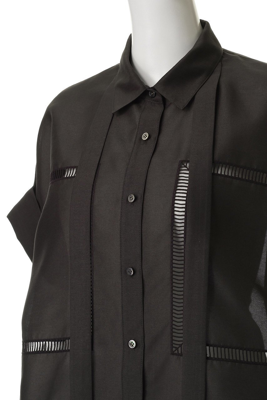 【エブール/ebure】のフラッフィーオーガンジー クロップド丈タイブラウス 人気、トレンドファッション・服の通販 founy(ファニー) 　ファッション　Fashion　レディースファッション　Fashion for Women　トップス・カットソー　Cut & Sew Tops　シャツ・ブラウス・オフィスカジュアル　Elegant Blouses & Button-Ups　クロップド　Cropped, Short Length　ショート　Short, Short Length　スリーブ　Sleeve, Long Sleeve / Short Sleeve　再入荷　Restock / Back in Stock　半袖　Short Sleeve, Half Sleeve　羽織　Haori, Light Jacket　other-5|ID: prp329100004535018 ipo3291000000032809346