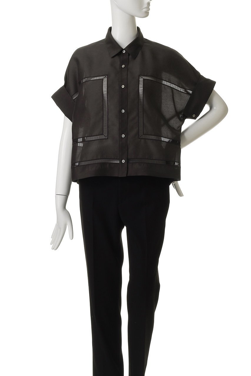 【エブール/ebure】のフラッフィーオーガンジー クロップド丈タイブラウス 人気、トレンドファッション・服の通販 founy(ファニー) 　ファッション　Fashion　レディースファッション　Fashion for Women　トップス・カットソー　Cut & Sew Tops　シャツ・ブラウス・オフィスカジュアル　Elegant Blouses & Button-Ups　クロップド　Cropped, Short Length　ショート　Short, Short Length　スリーブ　Sleeve, Long Sleeve / Short Sleeve　再入荷　Restock / Back in Stock　半袖　Short Sleeve, Half Sleeve　羽織　Haori, Light Jacket　other-7|ID: prp329100004535018 ipo3291000000032809348