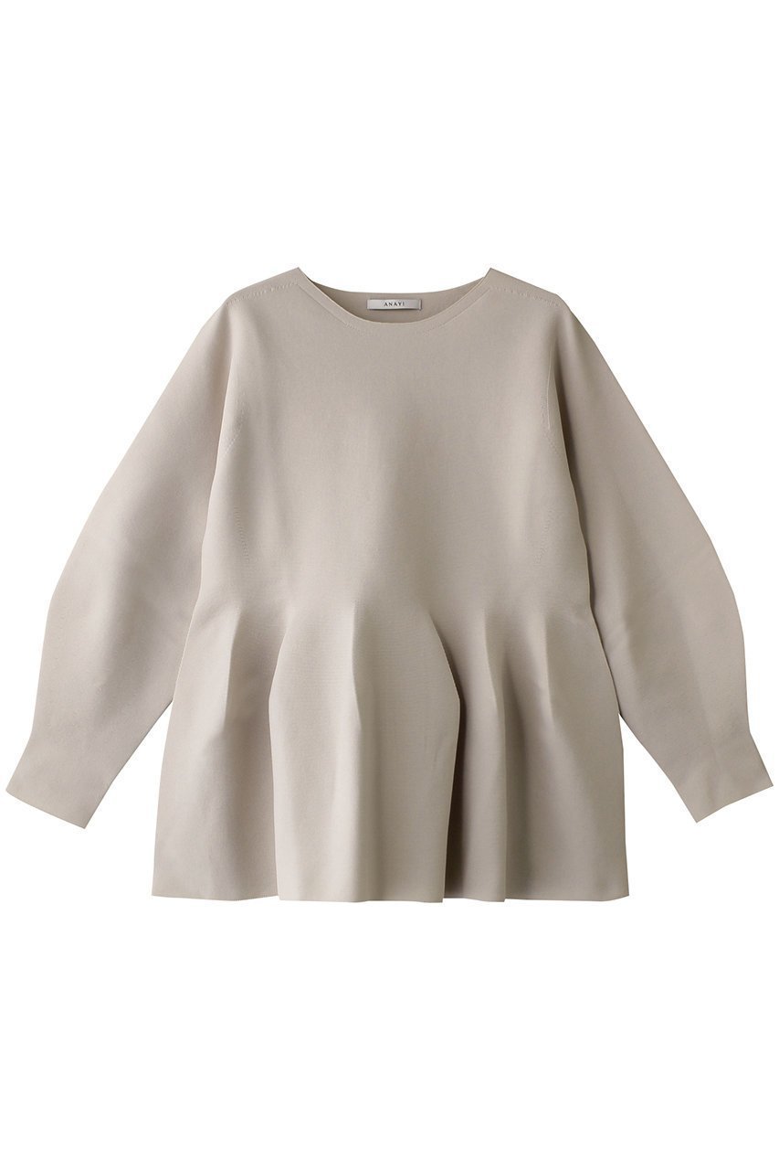 【アナイ/ANAYI】のボリュームペプラムプルオーバー インテリア・キッズ・メンズ・レディースファッション・服の通販 founy(ファニー) 　ファッション　Fashion　レディースファッション　Fashion for Women　トップス・カットソー　Cut & Sew Tops　ニット　Knit Tops & Sweaters　カジュアルプルオーバー・ニットトップス　Pullovers & Knit Tops / Casual Pullovers　スラックス　Slacks, Dress Pants　スリーブ　Sleeve, Long Sleeve / Short Sleeve　デニム　Denim, Jeans Material　フェミニン　Feminine, Girly　ペプラム　Peplum, Flared Hem　ロング　Long, Long-Length　再入荷　Restock / Back in Stock　ベージュ|ID: prp329100004535054 ipo3291000000035053160