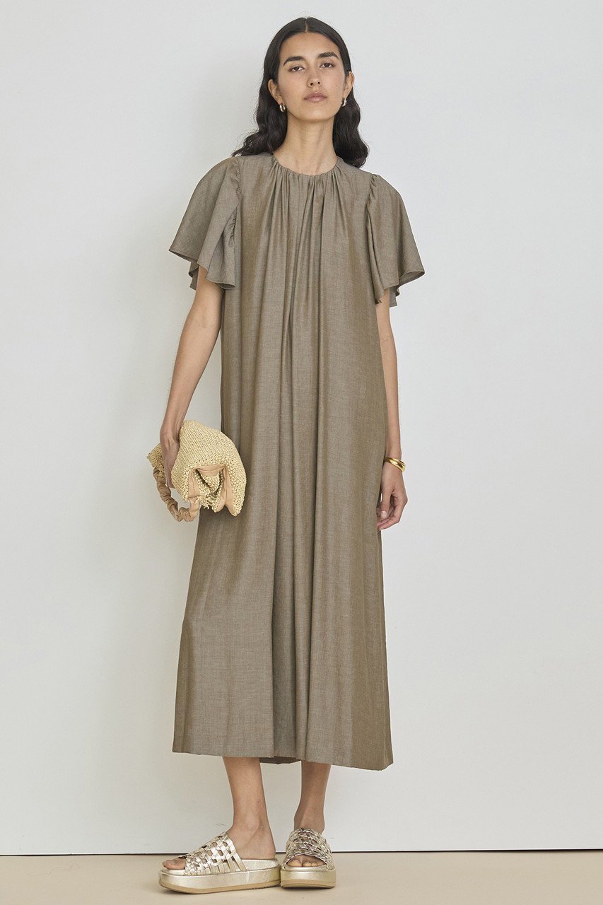 【ハウス オブ ロータス/HOUSE OF LOTUS】のナチュラルシャンブレーギャザーワンピース 人気、トレンドファッション・服の通販 founy(ファニー) 　ファッション　Fashion　レディースファッション　Ladies' Fashion Online　ワンピース　Dress　チュニック　Tunic　ギャザー　Gather　シャンブレー　Chambray　チュニック　Tunic　ロング　Long　エレガント 上品　Elegant　再入荷　Restock/Back In Stock/Re Arrival　吸水　Water Absorption　夏　Summer　軽量　Lightweight　other-8|ID: prp329100004537236 ipo3291000000032615002