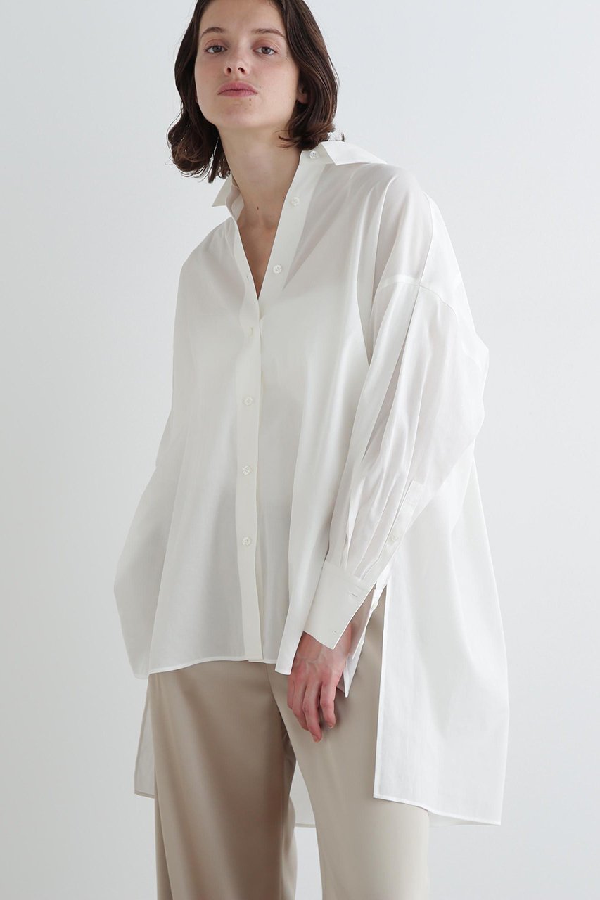 【ル フィル/LE PHIL】のトリアセオーガンジーシャツ インテリア・キッズ・メンズ・レディースファッション・服の通販 founy(ファニー) 　ファッション　Fashion　レディースファッション　Ladies' Fashion Online　トップス・カットソー　Tops/Tshirt　シャツ/ブラウス　Shirts/Blouses　ギャザー　Gather　シアー　Sheer　スリット　Slit　スリーブ　Sleeve　ミックス　Mix　ロング　Long　ホワイト|ID: prp329100004539409 ipo3291000000032424869