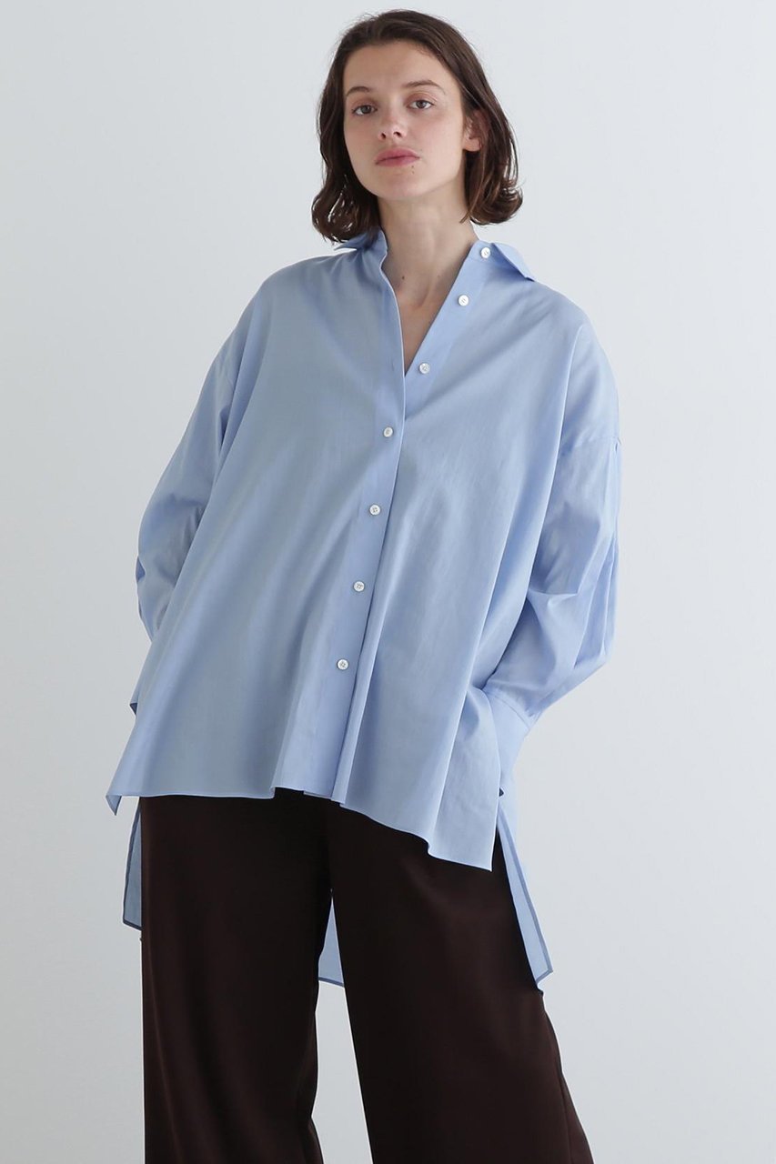 【ル フィル/LE PHIL】のトリアセオーガンジーシャツ インテリア・キッズ・メンズ・レディースファッション・服の通販 founy(ファニー) 　ファッション　Fashion　レディースファッション　Ladies' Fashion Online　トップス・カットソー　Tops/Tshirt　シャツ/ブラウス　Shirts/Blouses　ギャザー　Gather　シアー　Sheer　スリット　Slit　スリーブ　Sleeve　ミックス　Mix　ロング　Long　ブルー|ID: prp329100004539409 ipo3291000000032424870