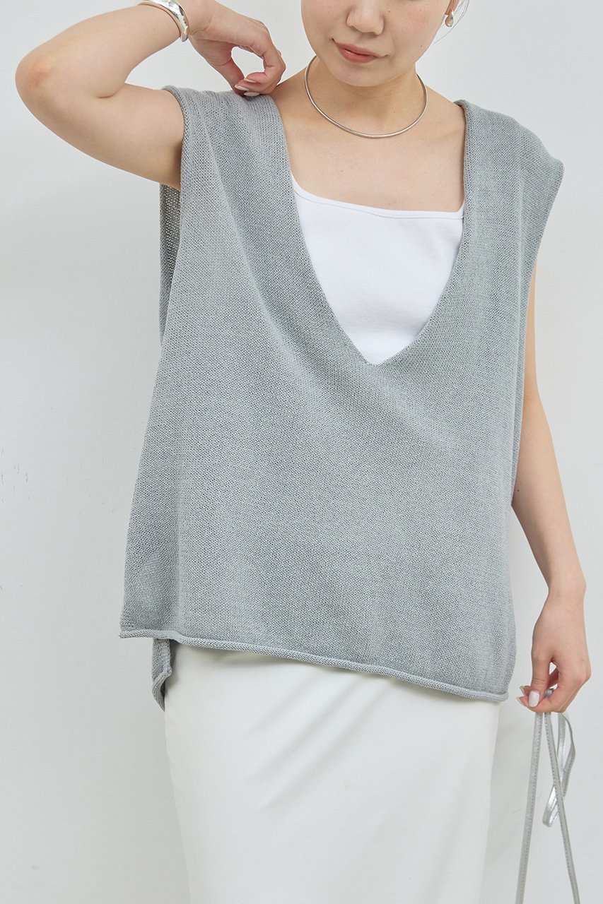 【ガリャルダガランテ/GALLARDAGALANTE】の深Vニットプルオーバー 人気、トレンドファッション・服の通販 founy(ファニー) 　ファッション　Fashion　レディースファッション　WOMEN　トップス・カットソー　Tops/Tshirt　ニット　Knit Tops　プルオーバー　Pullover　サマー　Summer　スリーブ　Sleeve　タンク　Tank　フレンチ　French　リネン　Linen　夏　Summer　NEW・新作・新着・新入荷　New Arrivals　other-6|ID: prp329100004539420 ipo3291000000032074193