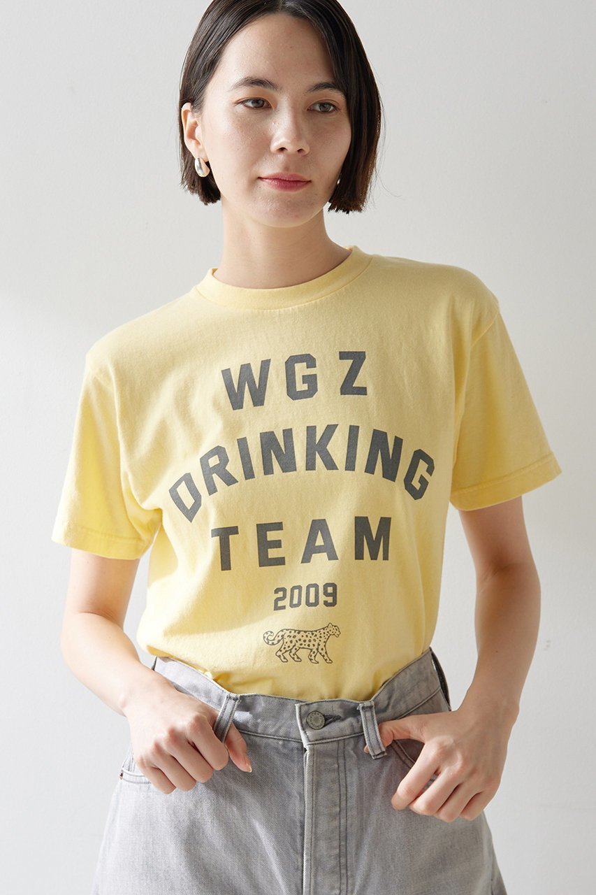 【ウィムガゼット/Whim Gazette】のDRINKING TEE インテリア・キッズ・メンズ・レディースファッション・服の通販 founy(ファニー) 　ファッション　Fashion　レディースファッション　Fashion for Women　トップス・カットソー　Cut & Sew Tops　シャツ・ブラウス・オフィスカジュアル　Elegant Blouses & Button-Ups　ロングTシャツ・Tシャツ　Longline T-Shirts & Tees　カットソー・ベーシックTシャツ　Cut-and-Sewn Tops / Stretch Tees & Basics　イエロー　Yellow　インナー　Innerwear　カットソー　Cut and Sewn Top　コンパクト　Compact, Small Size　ショート　Short, Short Length　ジャケット　Jacket, Outerwear　スリーブ　Sleeve, Long Sleeve / Short Sleeve　プリント　Print, Printed Pattern　ボトム　Bottoms, Lower Wear　ロング　Long, Long-Length　半袖　Short Sleeve, Half Sleeve　イエロー|ID: prp329100004539433 ipo3291000000032811785
