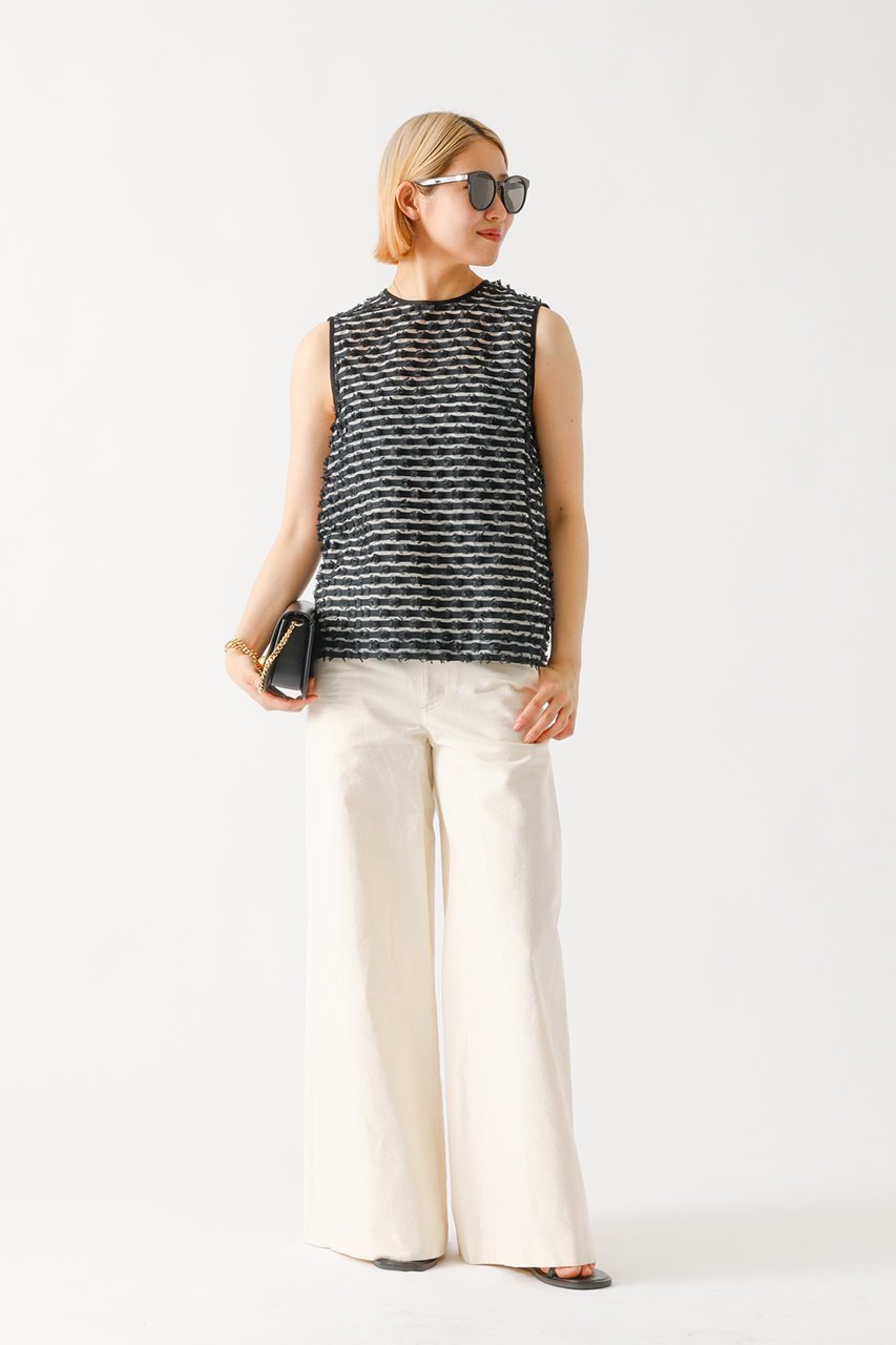 【デザイン ワークス/DESIGN WORKS】のボーダーカットJQノースリーブブラウス 人気、トレンドファッション・服の通販 founy(ファニー) 　ファッション　Fashion　レディースファッション　Fashion for Women　トップス・カットソー　Cut & Sew Tops　キャミソール&ノースリーブ　Camisoles & Sleeveless Tops　シャツ・ブラウス・オフィスカジュアル　Elegant Blouses & Button-Ups　シンプル　Simple, Minimal　ジャカード／ジャガード　Jacquard, Woven Pattern　ノースリーブ　Sleeveless, No-Sleeve　ボトム　Bottoms, Lower Wear　ボーダー　Border, Stripe　夏　Summer　定番　Standard, Basic Item　other-6|ID: prp329100004541217 ipo3291000000032809603