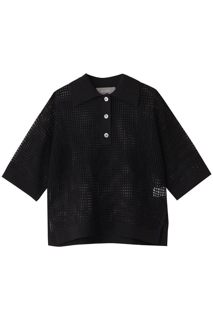【エリオポール/heliopole】のポロニットプルオーバー インテリア・キッズ・メンズ・レディースファッション・服の通販 founy(ファニー) 　ファッション　Fashion　レディースファッション　Fashion for Women　トップス・カットソー　Cut & Sew Tops　ニット　Knit Tops & Sweaters　カジュアルプルオーバー・ニットトップス　Pullovers & Knit Tops / Casual Pullovers　トレンド　Trend, Trending Now　メッシュ　Mesh, Net Fabric　ワイド　Wide, Wide Fit　人気　Popular, Best Seller　夏　Summer　ブラック|ID: prp329100004541252 ipo3291000000035065998
