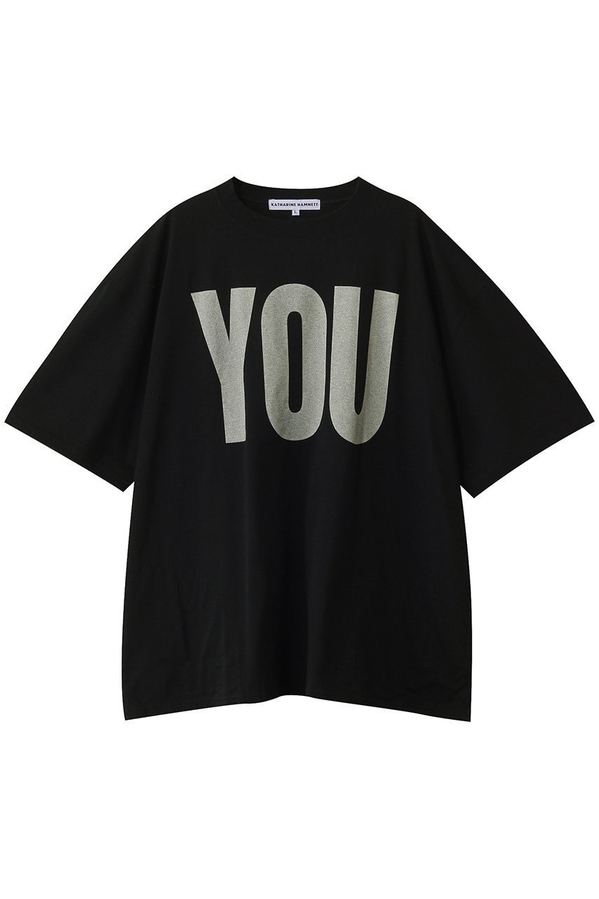 【キャサリンハムネット/KATHARINE HAMNETT LONDON】の【UNISEX】ハーフスリーブ ロングレンジス スローガンTシャツ インテリア・キッズ・メンズ・レディースファッション・服の通販 founy(ファニー) 　ファッション　Fashion　レディースファッション　WOMEN　トップス・カットソー　Tops/Tshirt　シャツ/ブラウス　Shirts/Blouses　ロング / Tシャツ　T-Shirts　カットソー　Cut and Sewn　ユニセックス　Unisex　ショート　Short　スリーブ　Sleeve　ハーフ　Half　ロング　Long　NEW・新作・新着・新入荷　New Arrivals　ブラック(YOU)|ID: prp329100004541278 ipo3291000000032085741