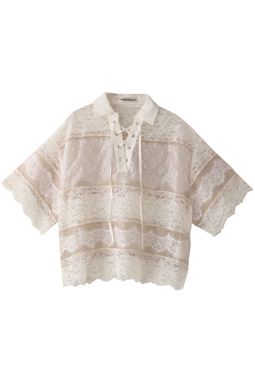 【プランク プロジェクト/PRANK PROJECT】のレースラグビーシャツ / Lace Rugby Shirt インテリア・キッズ・メンズ・レディースファッション・服の通販 founy(ファニー) 　ファッション　Fashion　レディースファッション　Fashion for Women　トップス・カットソー　Cut & Sew Tops　シャツ・ブラウス・オフィスカジュアル　Elegant Blouses & Button-Ups　おすすめ　Recommended / Our Picks　インナー　Innerwear　ショート　Short, Short Length　スリーブ　Sleeve, Long Sleeve / Short Sleeve　デニム　Denim, Jeans Material　レース　Lace, Lace Fabric　WHT(ホワイト)|ID: prp329100004542697 ipo3291000000032809826