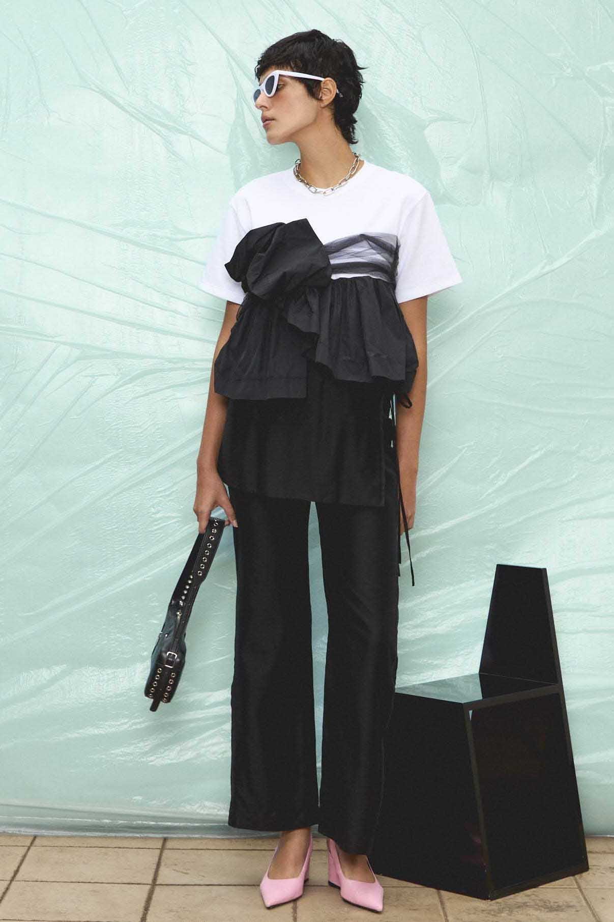 【メゾンスペシャル/MAISON SPECIAL】のDocking Twisted T-shirt/ドッキングツイステッドTシャツ 人気、トレンドファッション・服の通販 founy(ファニー) 　ファッション　Fashion　レディースファッション　WOMEN　トップス・カットソー　Tops/Tshirt　シャツ/ブラウス　Shirts/Blouses　ロング / Tシャツ　T-Shirts　カットソー　Cut and Sewn　カットソー　Cut And Sew　ショート　Short　スリーブ　Sleeve　タフタ　Taffeta　チュール　Tulle　ビスチェ　Bustier　ボトム　Bottom　夏　Summer　エレガント 上品　Elegant　NEW・新作・新着・新入荷　New Arrivals　other-6|ID: prp329100004544554 ipo3291000000032113123