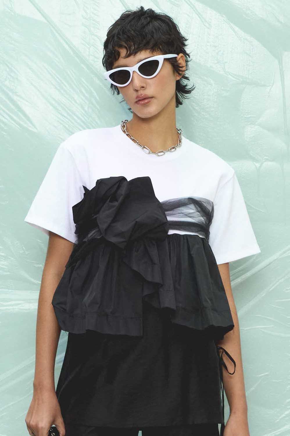 【メゾンスペシャル/MAISON SPECIAL】のDocking Twisted T-shirt/ドッキングツイステッドTシャツ 人気、トレンドファッション・服の通販 founy(ファニー) 　ファッション　Fashion　レディースファッション　WOMEN　トップス・カットソー　Tops/Tshirt　シャツ/ブラウス　Shirts/Blouses　ロング / Tシャツ　T-Shirts　カットソー　Cut and Sewn　カットソー　Cut And Sew　ショート　Short　スリーブ　Sleeve　タフタ　Taffeta　チュール　Tulle　ビスチェ　Bustier　ボトム　Bottom　夏　Summer　エレガント 上品　Elegant　NEW・新作・新着・新入荷　New Arrivals　other-7|ID: prp329100004544554 ipo3291000000032113124