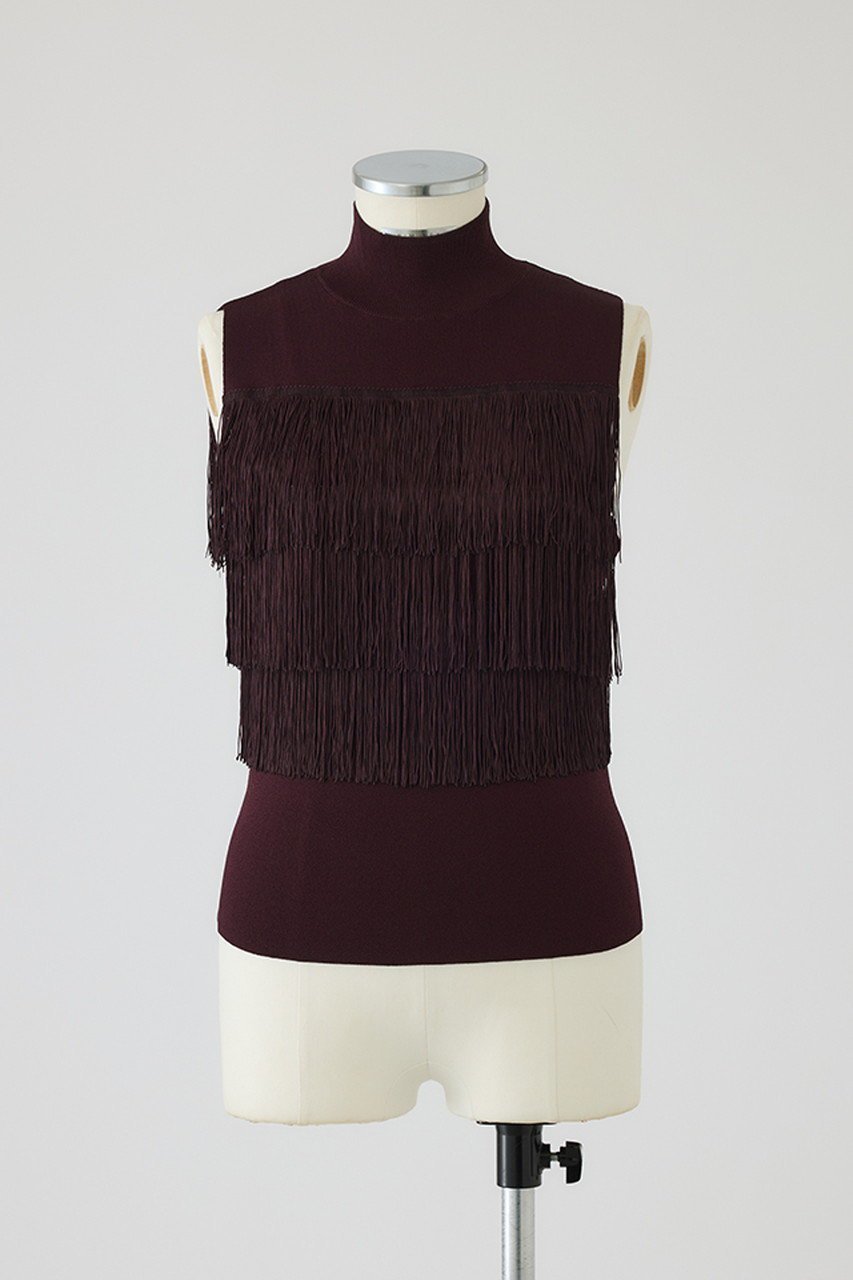 【リムアーク/RIM.ARK】のFringe N/S knit tops/ニット インテリア・キッズ・メンズ・レディースファッション・服の通販 founy(ファニー) 　ファッション　Fashion　レディースファッション　WOMEN　トップス・カットソー　Tops/Tshirt　ニット　Knit Tops　プルオーバー　Pullover　2025年　2025　シンプル　Simple　ノースリーブ　No Sleeve　フリンジ　Fringe　A/W・秋冬　Aw・Autumn/Winter・Fw・Fall-Winter　ボルドー|ID: prp329100004546614 ipo3291000000032124734