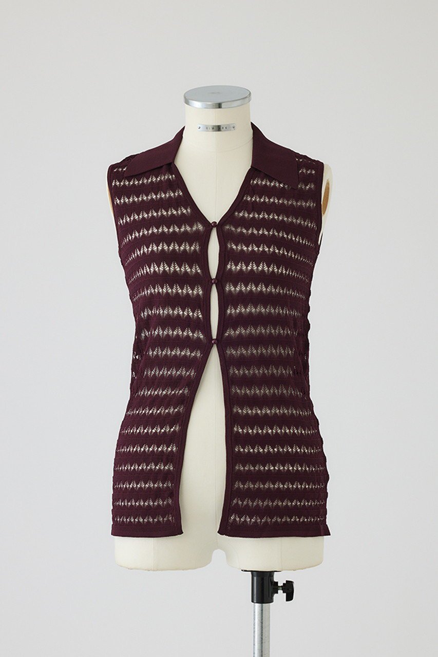 【リムアーク/RIM.ARK】のCrochet collar knit tops/ニット インテリア・キッズ・メンズ・レディースファッション・服の通販 founy(ファニー) 　ファッション　Fashion　レディースファッション　WOMEN　トップス・カットソー　Tops/Tshirt　ニット　Knit Tops　プルオーバー　Pullover　2025年　2025　おすすめ　Recommend　カーディガン　Cardigan　クロシェ　Crochet　セットアップ　Set Up　ノースリーブ　No Sleeve　ヴィンテージ　Vintage　エレガント 上品　Elegant　夏　Summer　A/W・秋冬　Aw・Autumn/Winter・Fw・Fall-Winter　ボルドー|ID: prp329100004546620 ipo3291000000032124787