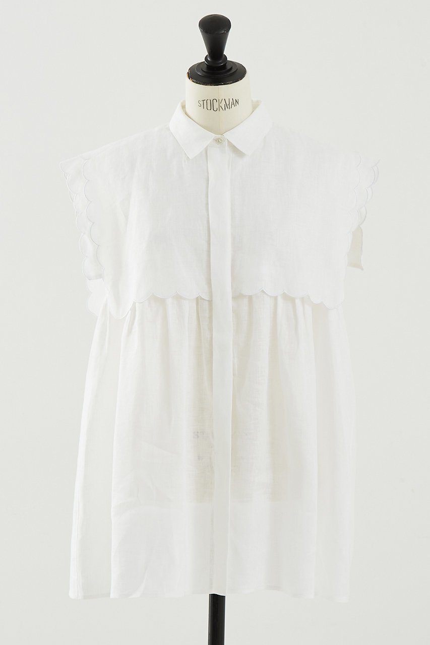【デザイン ワークス/DESIGN WORKS】のリネンスカラップノースリーブシャツ 人気、トレンドファッション・服の通販 founy(ファニー) 　ファッション　Fashion　レディースファッション　WOMEN　トップス・カットソー　Tops/Tshirt　キャミソール / ノースリーブ　No Sleeves　シャツ/ブラウス　Shirts/Blouses　おすすめ　Recommend　ギャザー　Gather　シアー　Sheer　シンプル　Simple　スカラップ　Scalloped　ノースリーブ　No Sleeve　ボトム　Bottom　ヨーク　Yoke　リネン　Linen　NEW・新作・新着・新入荷　New Arrivals　 other-1|ID: prp329100004547667 ipo3291000000032137496