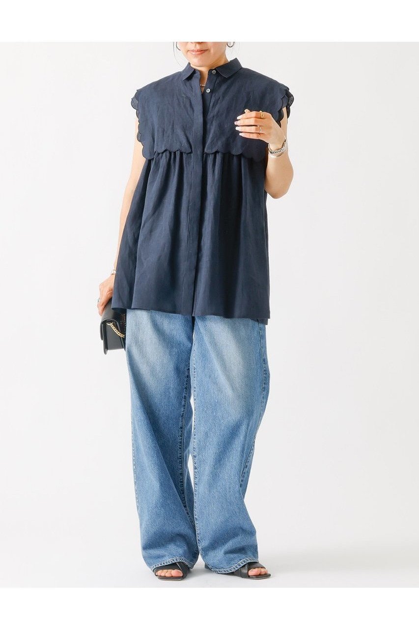【デザイン ワークス/DESIGN WORKS】のリネンスカラップノースリーブシャツ 人気、トレンドファッション・服の通販 founy(ファニー) 　ファッション　Fashion　レディースファッション　WOMEN　トップス・カットソー　Tops/Tshirt　キャミソール / ノースリーブ　No Sleeves　シャツ/ブラウス　Shirts/Blouses　おすすめ　Recommend　ギャザー　Gather　シアー　Sheer　シンプル　Simple　スカラップ　Scalloped　ノースリーブ　No Sleeve　ボトム　Bottom　ヨーク　Yoke　リネン　Linen　NEW・新作・新着・新入荷　New Arrivals　other-3|ID: prp329100004547667 ipo3291000000032137501