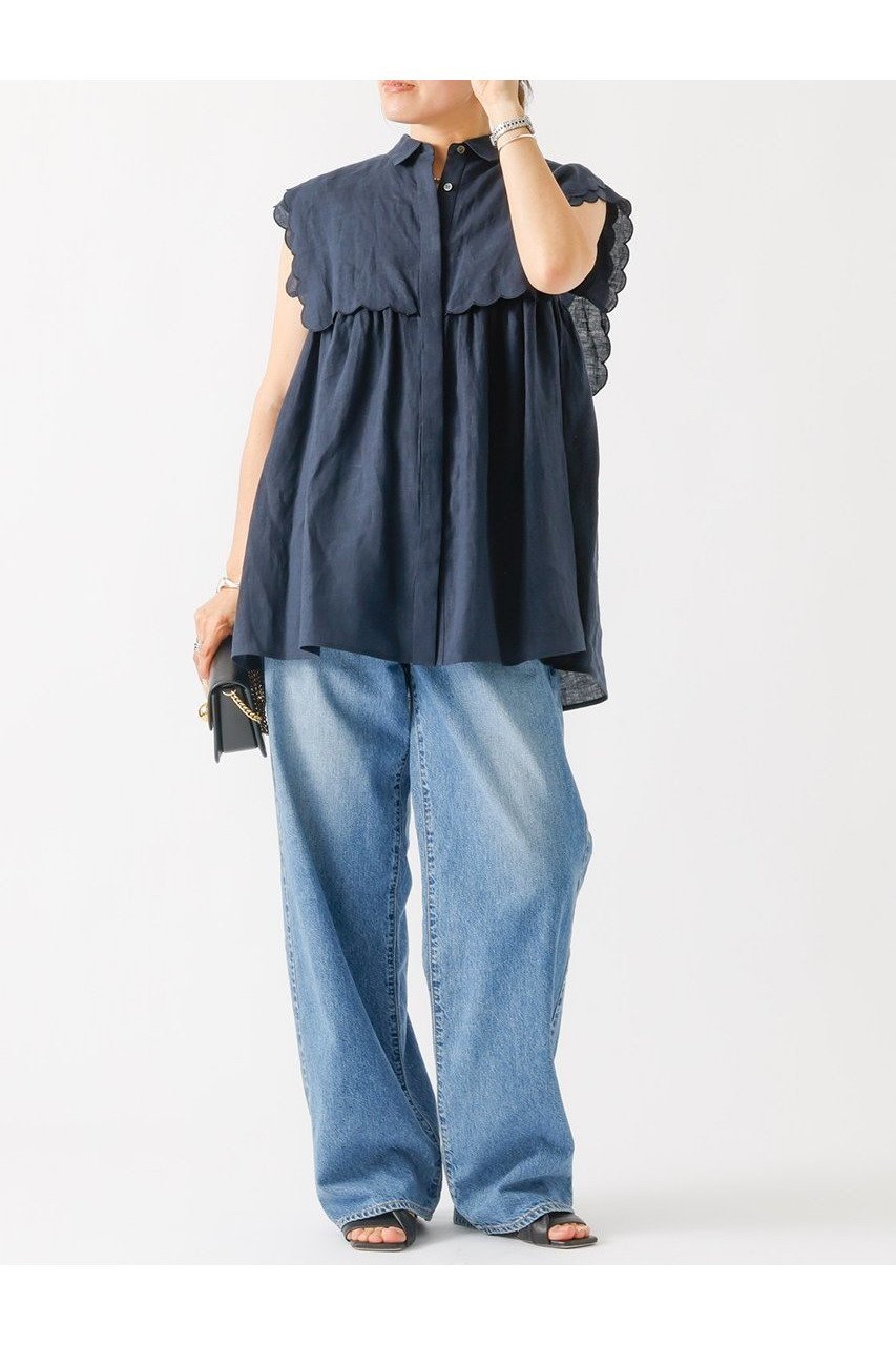 【デザイン ワークス/DESIGN WORKS】のリネンスカラップノースリーブシャツ 人気、トレンドファッション・服の通販 founy(ファニー) 　ファッション　Fashion　レディースファッション　WOMEN　トップス・カットソー　Tops/Tshirt　キャミソール / ノースリーブ　No Sleeves　シャツ/ブラウス　Shirts/Blouses　おすすめ　Recommend　ギャザー　Gather　シアー　Sheer　シンプル　Simple　スカラップ　Scalloped　ノースリーブ　No Sleeve　ボトム　Bottom　ヨーク　Yoke　リネン　Linen　NEW・新作・新着・新入荷　New Arrivals　other-4|ID: prp329100004547667 ipo3291000000032137502