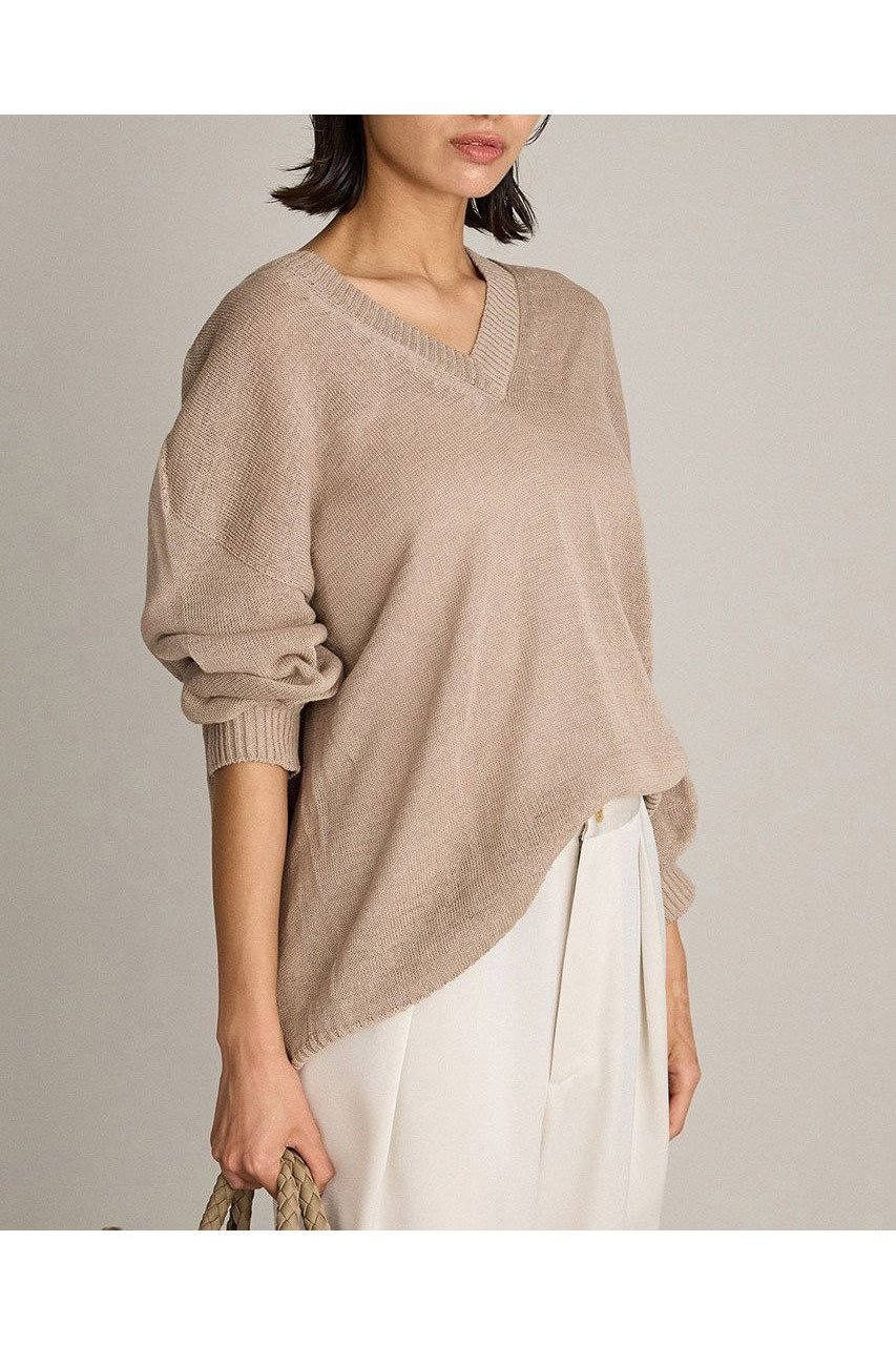 【ブリル/BRILL】のリネンコットンVネックプルオーバーニット インテリア・キッズ・メンズ・レディースファッション・服の通販 founy(ファニー) 　ファッション　Fashion　レディースファッション　WOMEN　トップス・カットソー　Tops/Tshirt　ニット　Knit Tops　プルオーバー　Pullover　Vネック　V-Neck　パターン　Pattern　ホールガーメント　Whole Garment　リネン　Linen　夏　Summer　NEW・新作・新着・新入荷　New Arrivals　ベージュ|ID: prp329100004547701 ipo3291000000032137697