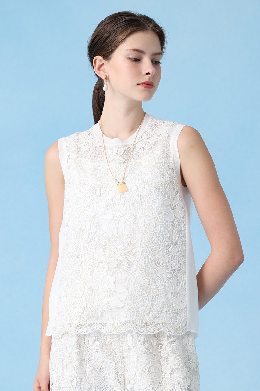 【アナイ/ANAYI】のケミカルレースフレアブラウス 人気、トレンドファッション・服の通販 founy(ファニー) 　ファッション　Fashion　レディースファッション　Fashion for Women　トップス・カットソー　Cut & Sew Tops　キャミソール&ノースリーブ　Camisoles & Sleeveless Tops　シャツ・ブラウス・オフィスカジュアル　Elegant Blouses & Button-Ups　エレガント 上品　Elegant　ギャザー　Gathered, Ruffled　ノースリーブ　Sleeveless, No-Sleeve　フェミニン　Feminine, Girly　フラワー　Flower, Floral　フレア　Flare, Flared　レース　Lace, Lace Fabric　other-6|ID: prp329100004547709 ipo3291000000036045779