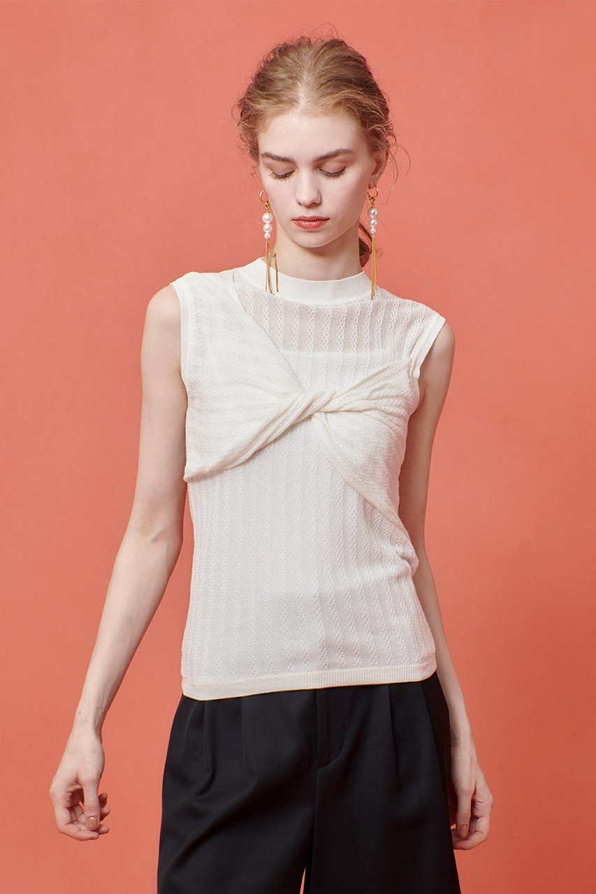 【アルアバイル/allureville】の【Loulou Willoughby】シシュウツイストリブプルオーバー 人気、トレンドファッション・服の通販 founy(ファニー) 　ファッション　Fashion　レディースファッション　Fashion for Women　トップス・カットソー　Cut & Sew Tops　ニット　Knit Tops & Sweaters　カジュアルプルオーバー・ニットトップス　Pullovers & Knit Tops / Casual Pullovers　サマー　Summer, Summer Style　シンプル　Simple, Minimal　ツイスト　Tweed, Tweed Fabric　ノースリーブ　Sleeveless, No-Sleeve　フロント　Front, Front Design　other-8|ID: prp329100004547716 ipo3291000000035847712