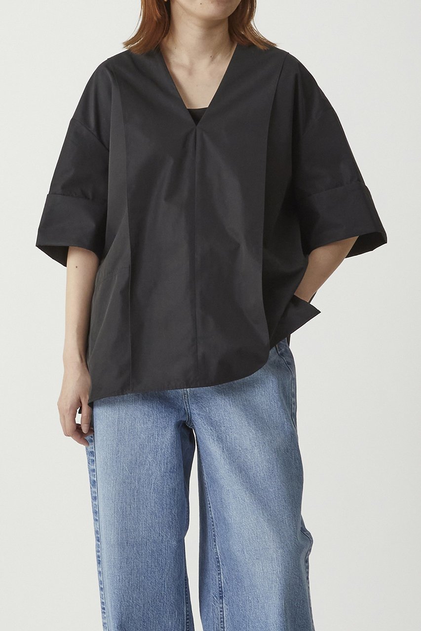 【プルミエ アロンディスモン/1er Arrondissement】のVネックブラウス インテリア・キッズ・メンズ・レディースファッション・服の通販 founy(ファニー) 　ファッション　Fashion　レディースファッション　WOMEN　トップス・カットソー　Tops/Tshirt　シャツ/ブラウス　Shirts/Blouses　Vネック　V-Neck　おすすめ　Recommend　カフス　Cuffs　ショート　Short　スリーブ　Sleeve　タイプライター　Typewriter　別注　Special Order　NEW・新作・新着・新入荷　New Arrivals　ブラック|ID: prp329100004547735 ipo3291000000032137925