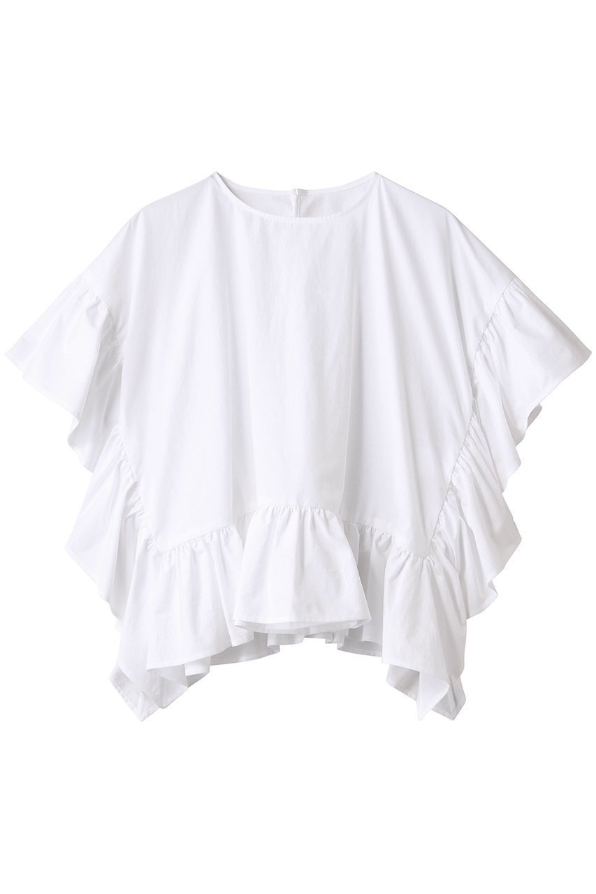 【デザイン ワークス/DESIGN WORKS】のBEAUVET ヘムラッフルポンチブラウス インテリア・キッズ・メンズ・レディースファッション・服の通販 founy(ファニー) 　ファッション　Fashion　レディースファッション　WOMEN　トップス・カットソー　Tops/Tshirt　シャツ/ブラウス　Shirts/Blouses　ショート　Short　スリーブ　Sleeve　パターン　Pattern　NEW・新作・新着・新入荷　New Arrivals　ホワイト|ID: prp329100004549117 ipo3291000000032150752