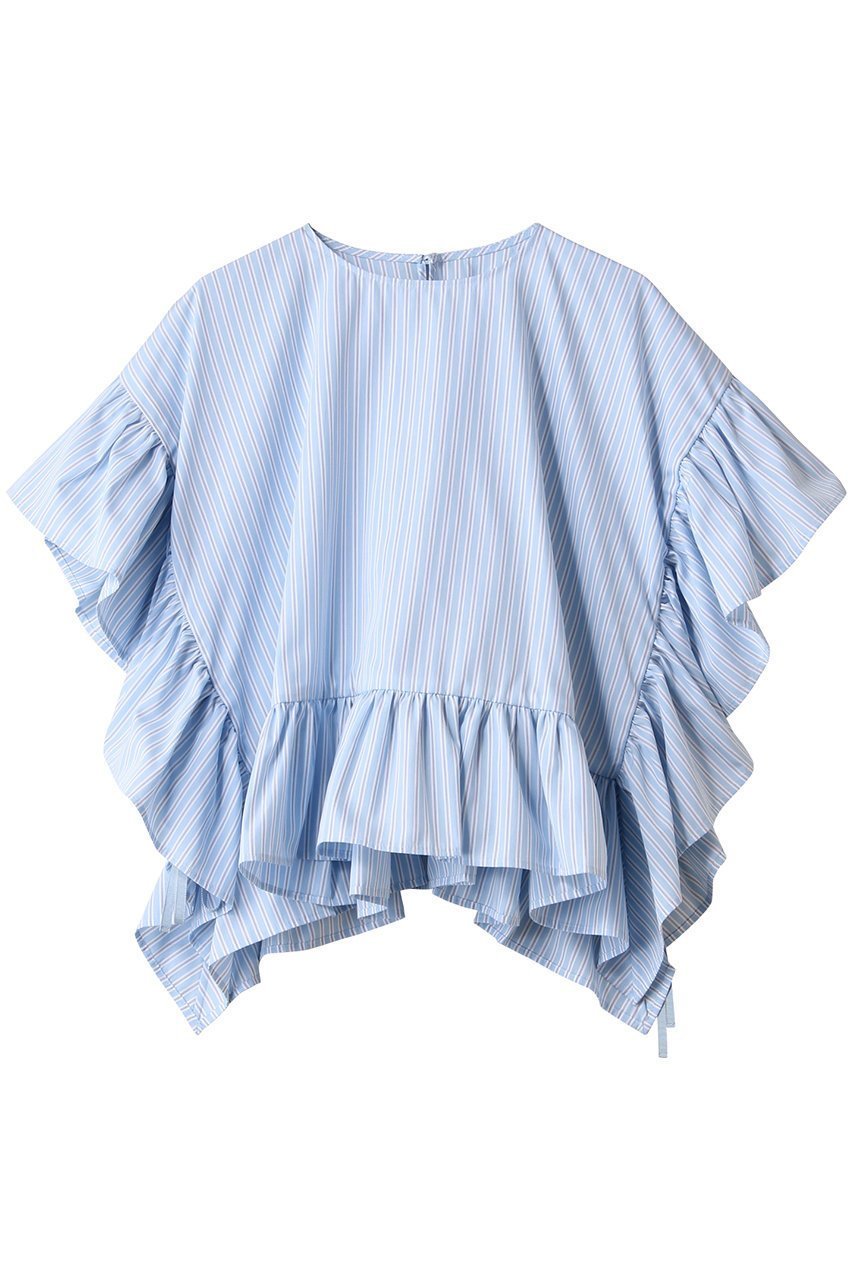 【デザイン ワークス/DESIGN WORKS】のBEAUVET ヘムラッフルポンチブラウス インテリア・キッズ・メンズ・レディースファッション・服の通販 founy(ファニー) 　ファッション　Fashion　レディースファッション　WOMEN　トップス・カットソー　Tops/Tshirt　シャツ/ブラウス　Shirts/Blouses　ショート　Short　スリーブ　Sleeve　パターン　Pattern　NEW・新作・新着・新入荷　New Arrivals　サックス|ID: prp329100004549117 ipo3291000000032150754