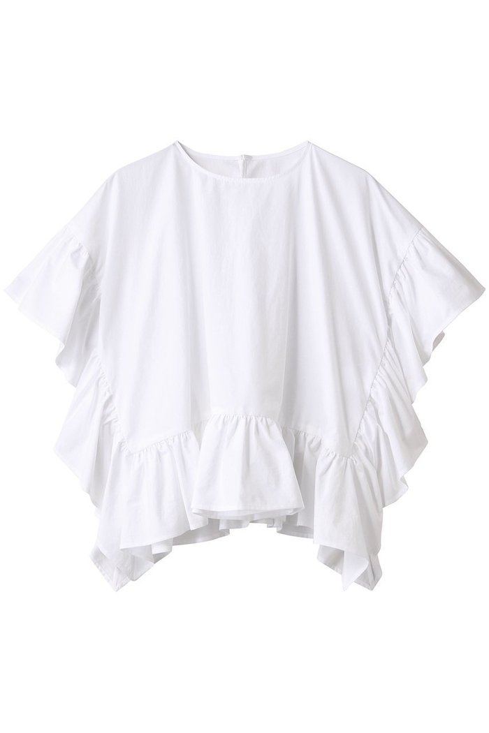 【デザイン ワークス/DESIGN WORKS】のBEAUVET ヘムラッフルポンチブラウス インテリア・キッズ・メンズ・レディースファッション・服の通販 founy(ファニー) https://founy.com/ ファッション Fashion レディースファッション Ladies' Fashion Online トップス・カットソー Tops/Tshirt シャツ/ブラウス Shirts/Blouses ショート Short スリーブ Sleeve パターン Pattern 再入荷 Restock/Back In Stock/Re Arrival |ID: prp329100004549117 ipo3291000000032662151