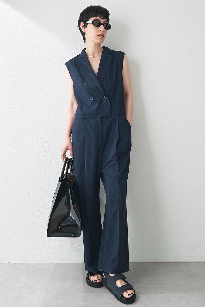 【ウィムガゼット/Whim Gazette】の【THE PAUSE】テーラーカラーノースリーブジャンプスーツ 人気、トレンドファッション・服の通販 founy(ファニー) 　ファッション　Fashion　レディースファッション　Fashion for Women　パンツ　Pants & Trousers　おすすめ　Recommended / Our Picks　インナー　Innerwear　カットソー　Cut and Sewn Top　ジャケット　Jacket, Outerwear　ストライプ　Stripe, Striped Pattern　ストレッチ　Stretch, Stretchy Fabric　センター　Center, Center Line　ノースリーブ　Sleeveless, No-Sleeve　ボトム　Bottoms, Lower Wear　マニッシュ　Mannish, Boyish　ワイド　Wide, Wide Fit　人気　Popular, Best Seller　夏　Summer　 other-1|ID: prp329100004550944 ipo3291000000033727048